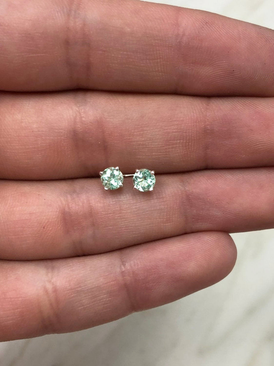 0.75tcw Bright Green Round Prong Round Real Emerald Stud Classic Earrings Silver 925