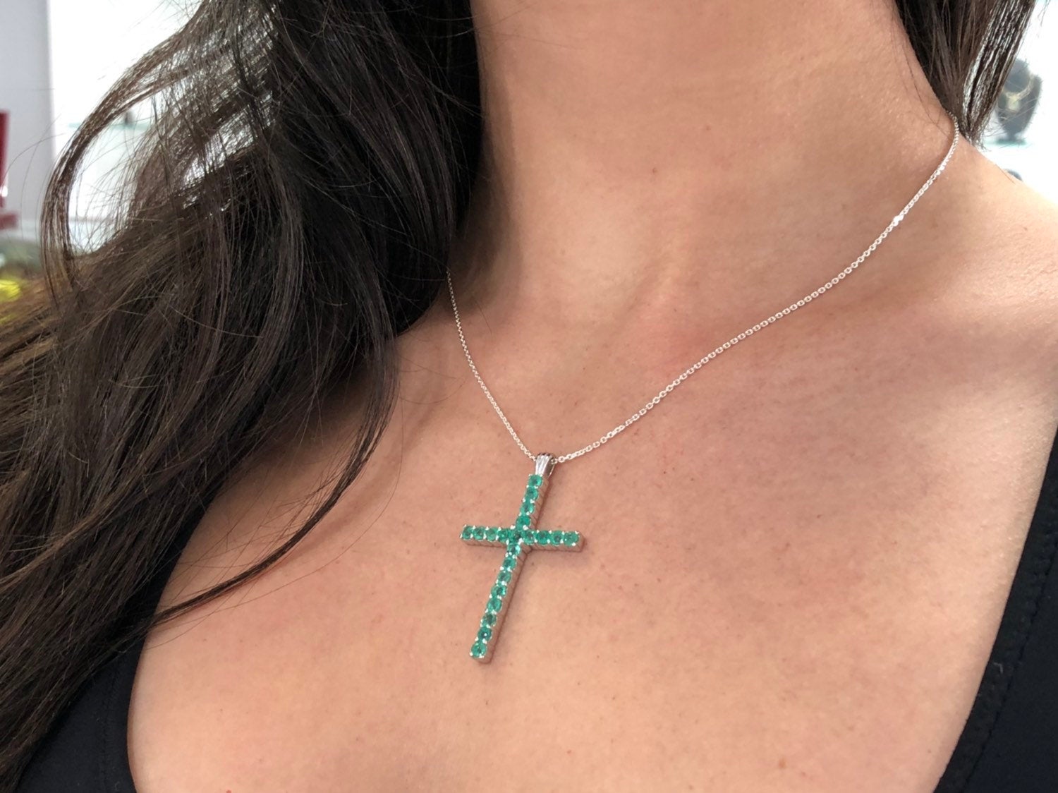 Round Emerald Cross Tennis  White Gold 14K