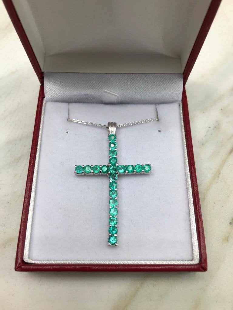 Round Emerald  Tennis Pendant White Gold 14K