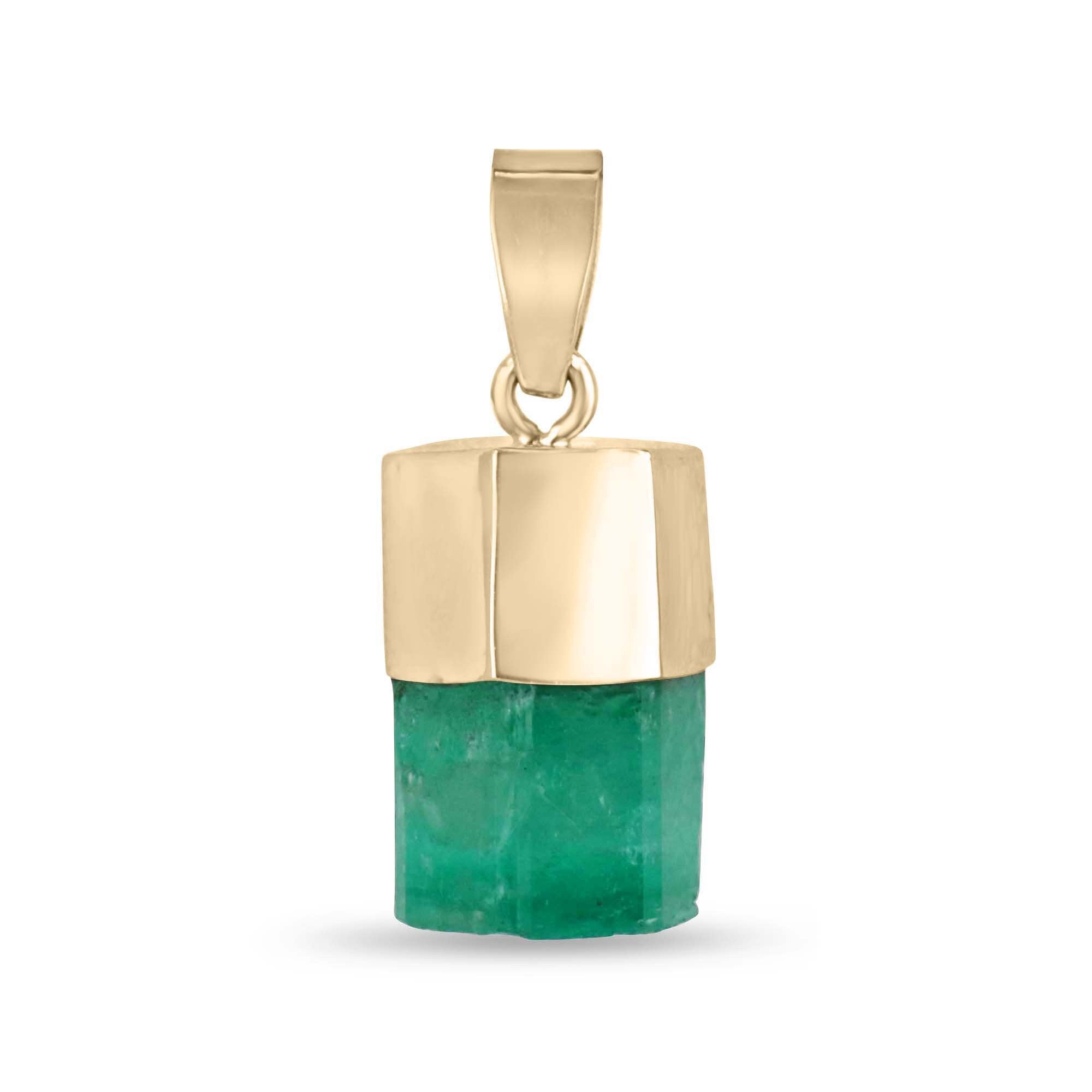 13.75ct 14K Natural Colombian Emerald Rough Cut Terminate Crystal Pendant Necklace - JR Colombian Emeralds