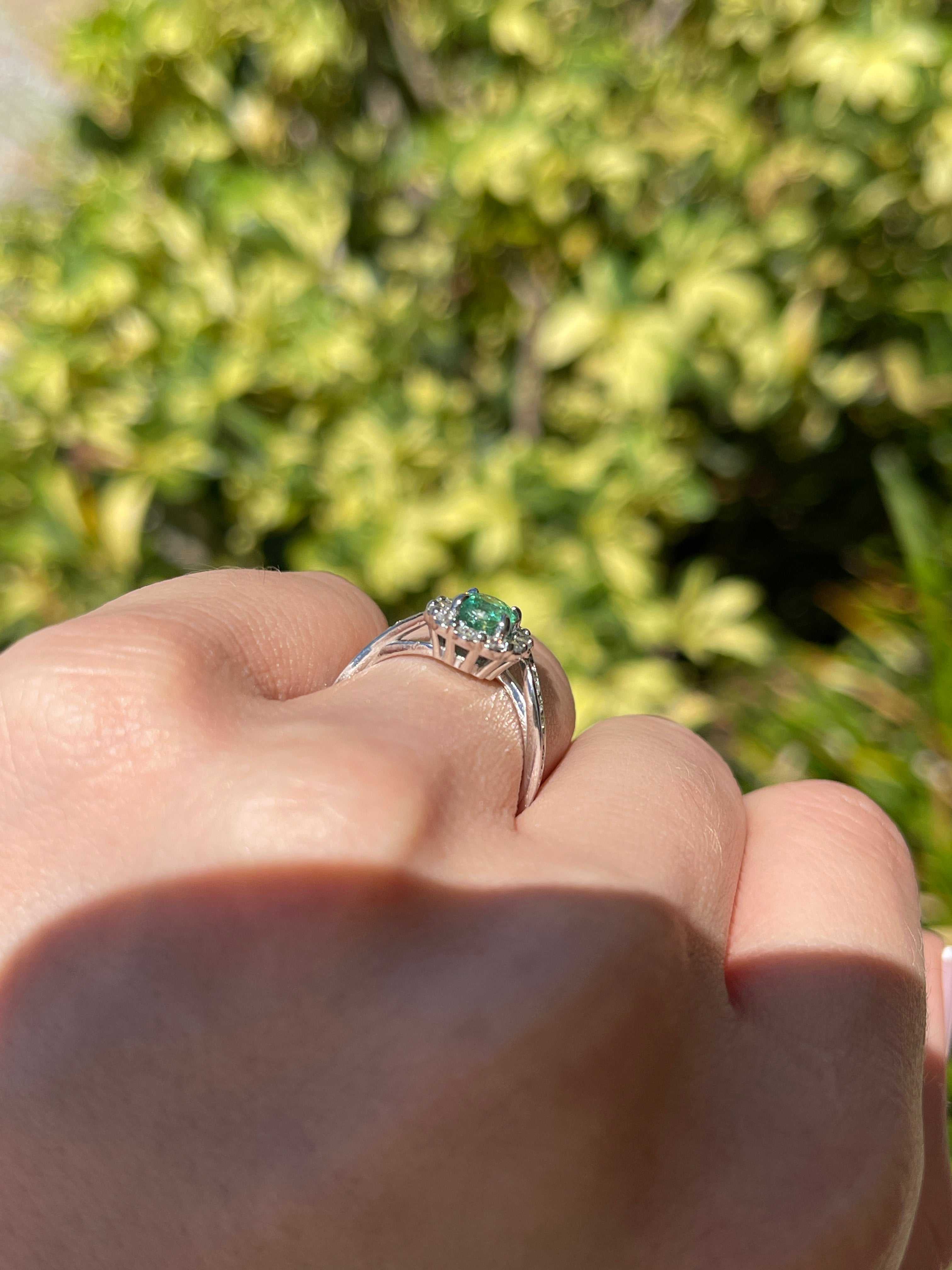 1.41tcw 14K Natural Oval Emerald & Diamond Halo Shank Engagement Ring - JR Colombian Emeralds