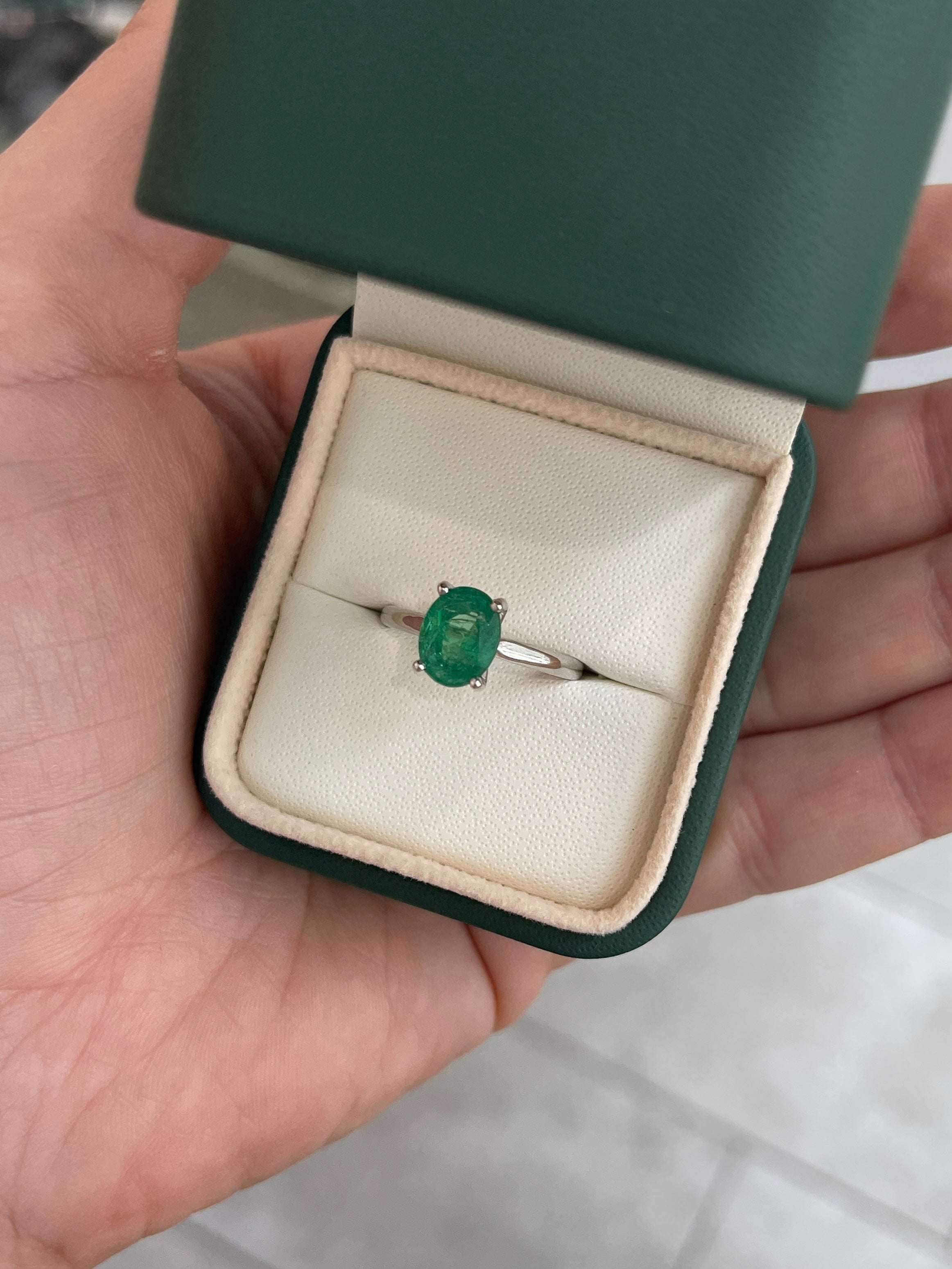 2.05ct 18K Natural Oval Cut Emerald Solitaire Gold Ring - JR Colombian Emeralds