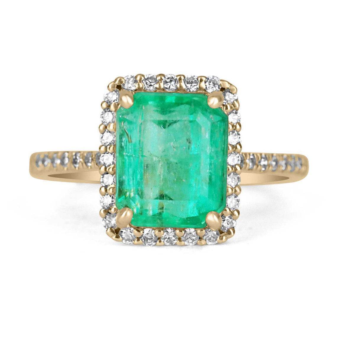 2.80tcw Natural Emerald & Diamond Halo Engagement Ring 14K Yellow
