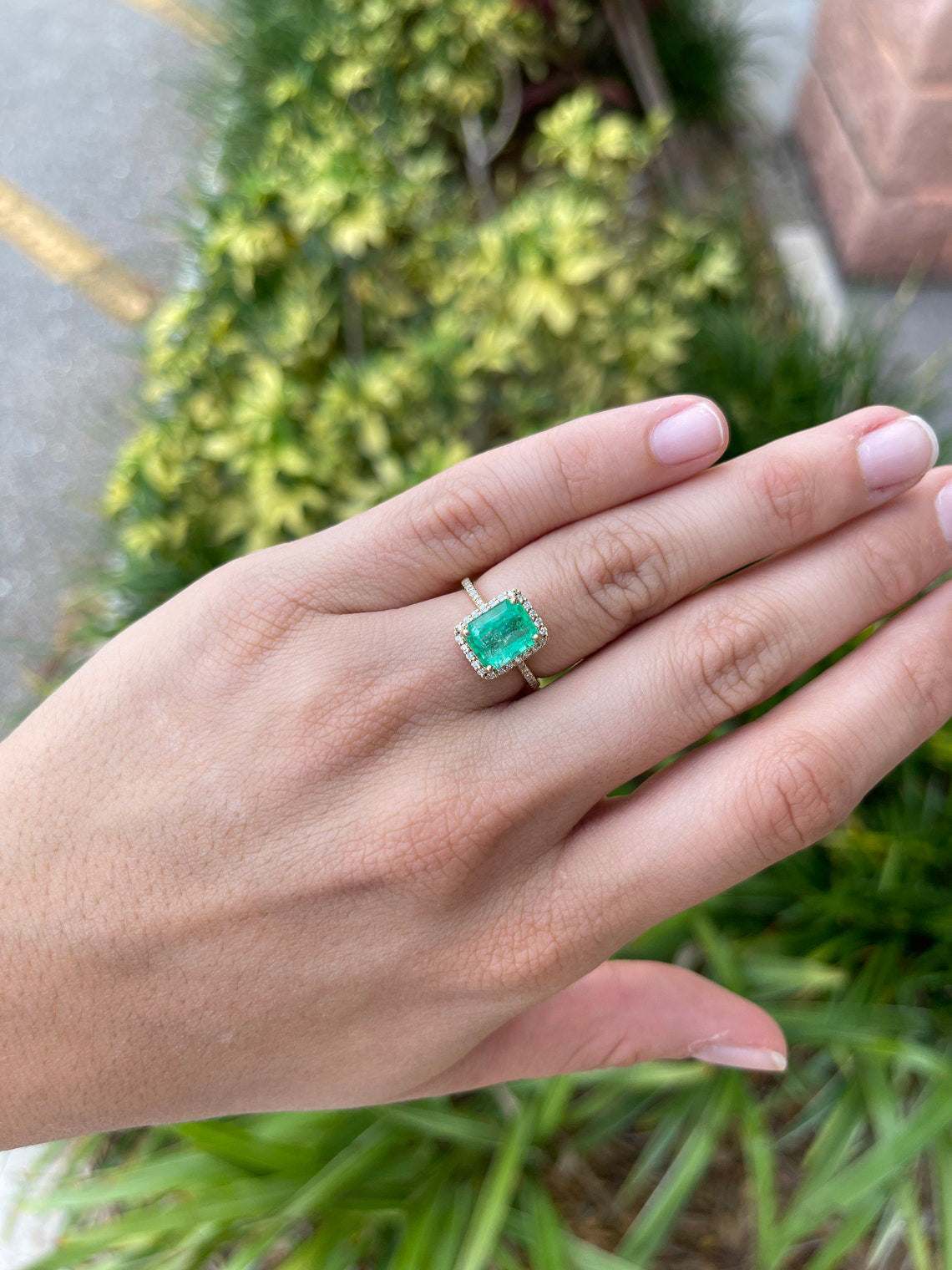 2.80tcw Natural Emerald & Diamond Halo Engagement Ring 14K Yellow Gold - JR Colombian Emeralds