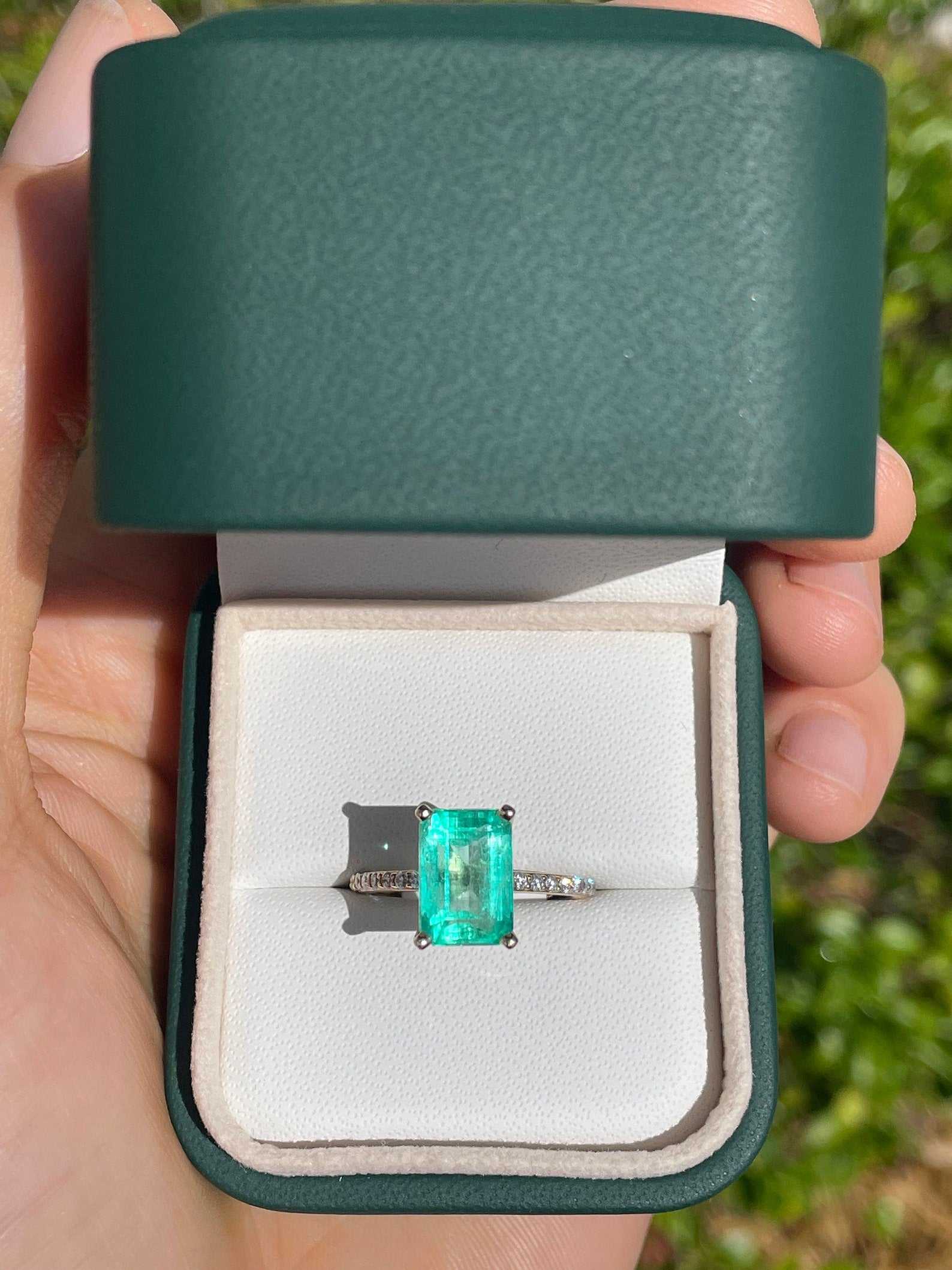 4.15tcw Emerald Cut Colombian Emerald & Diamond Solitaire With Accents