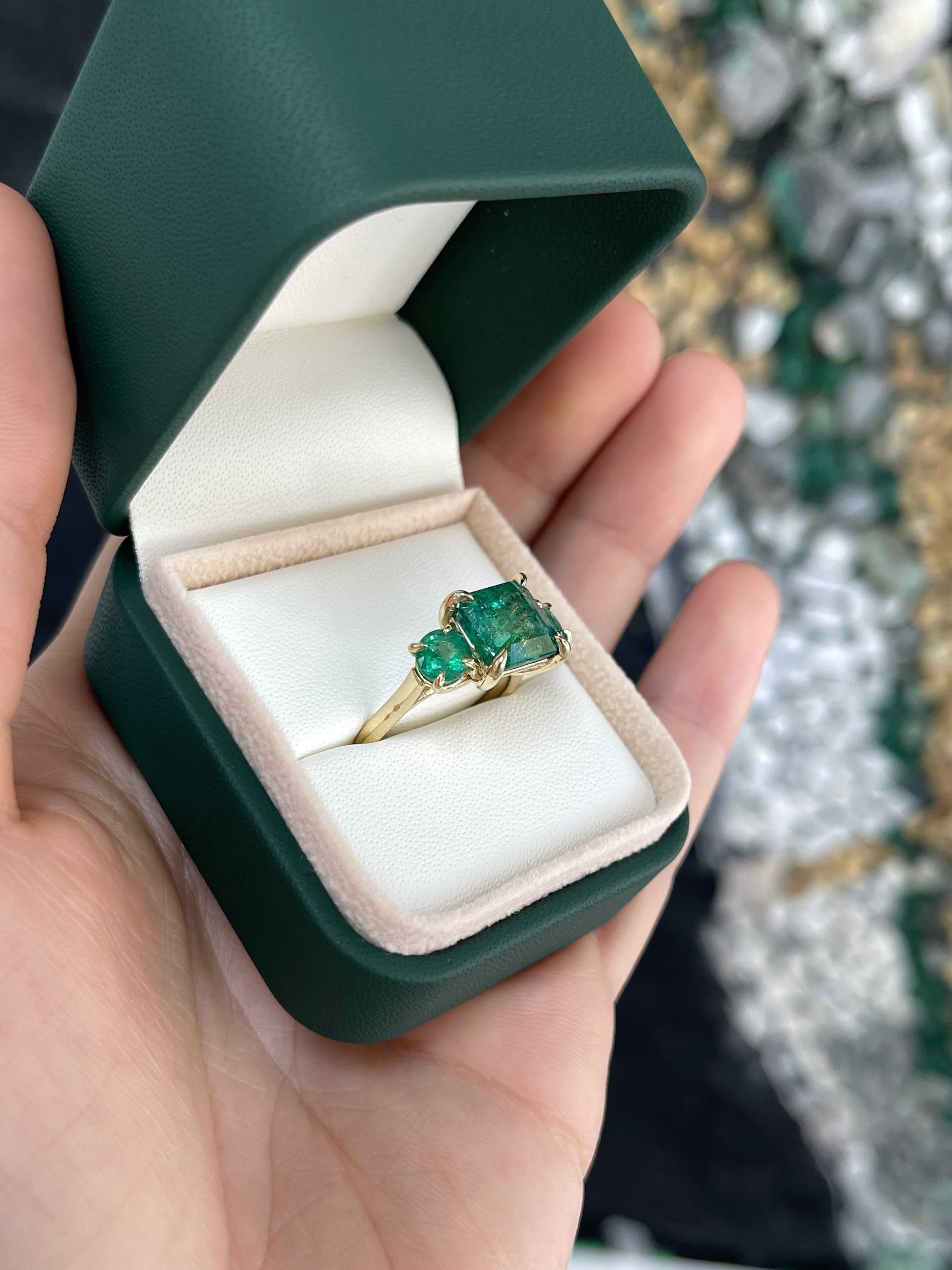 5.70tcw All Emerald Three Stone Ring 14K - JR Colombian Emeralds