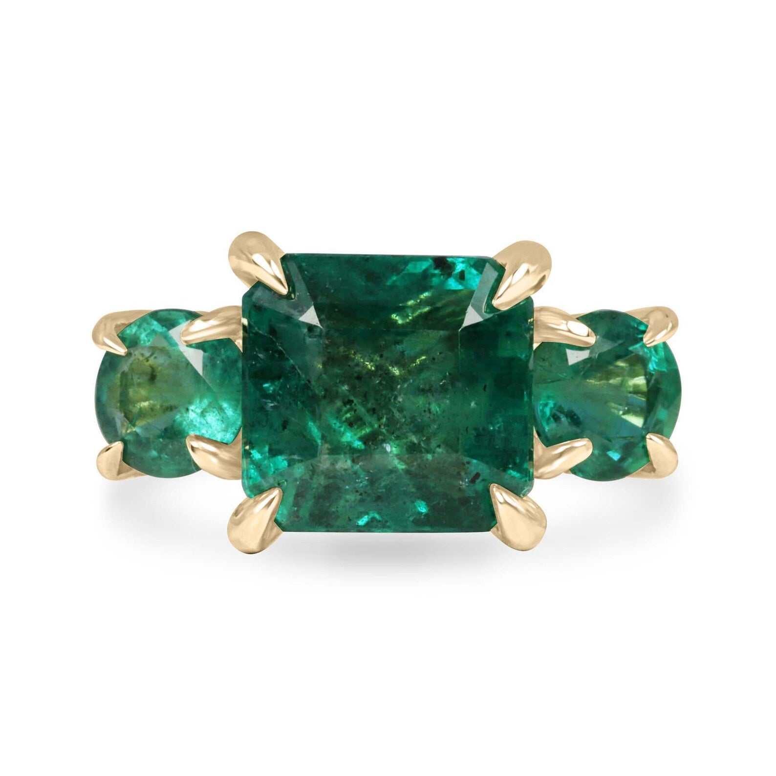 5.80tcw All Emerald Three Stone Ring 14K - JR Colombian Emeralds