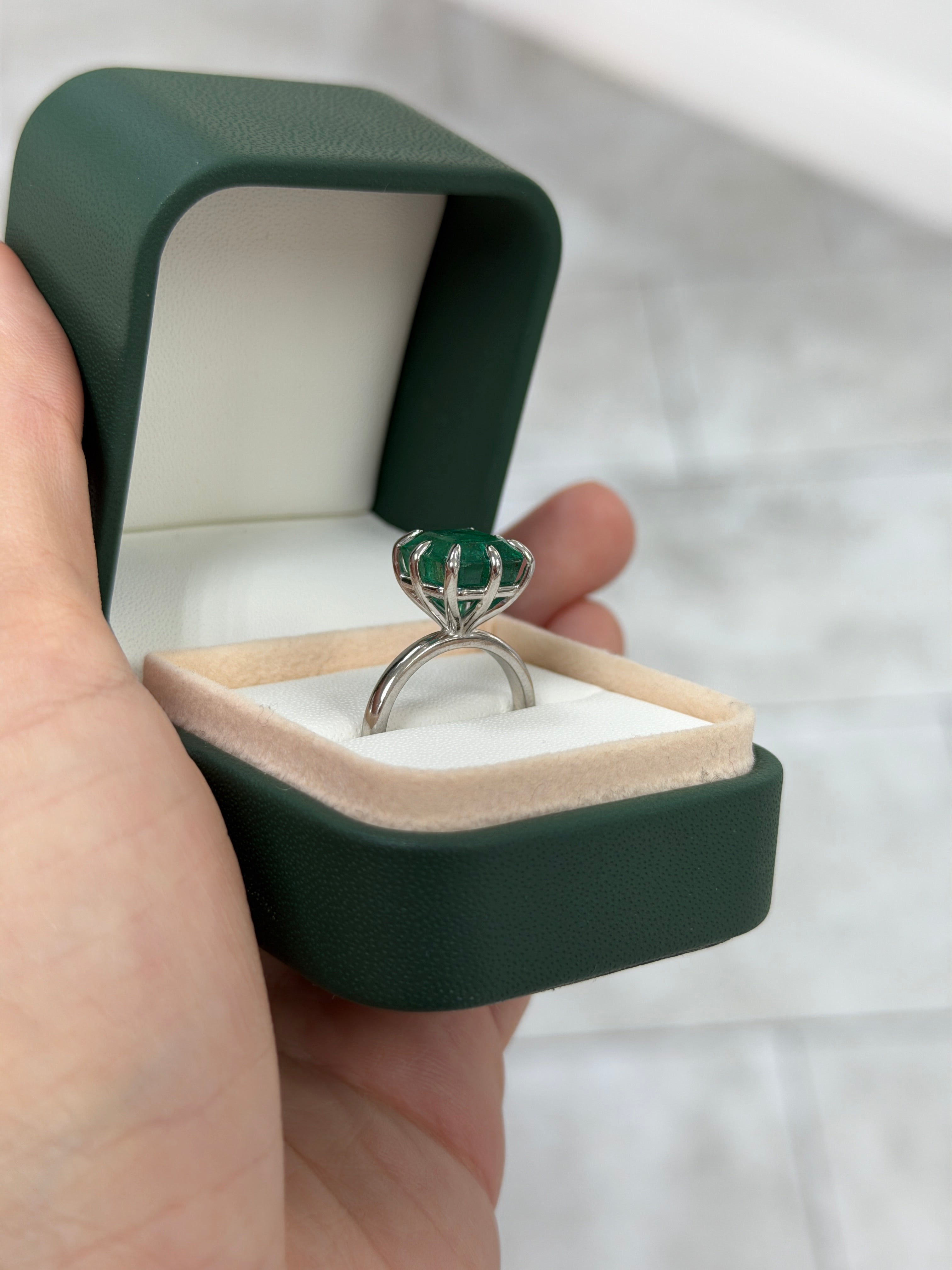 Asscher cut 5.84 carat diamond solitaire ring in 14K white gold by JR Colombian Emeralds, showcasing the elegant multi-prong setting.