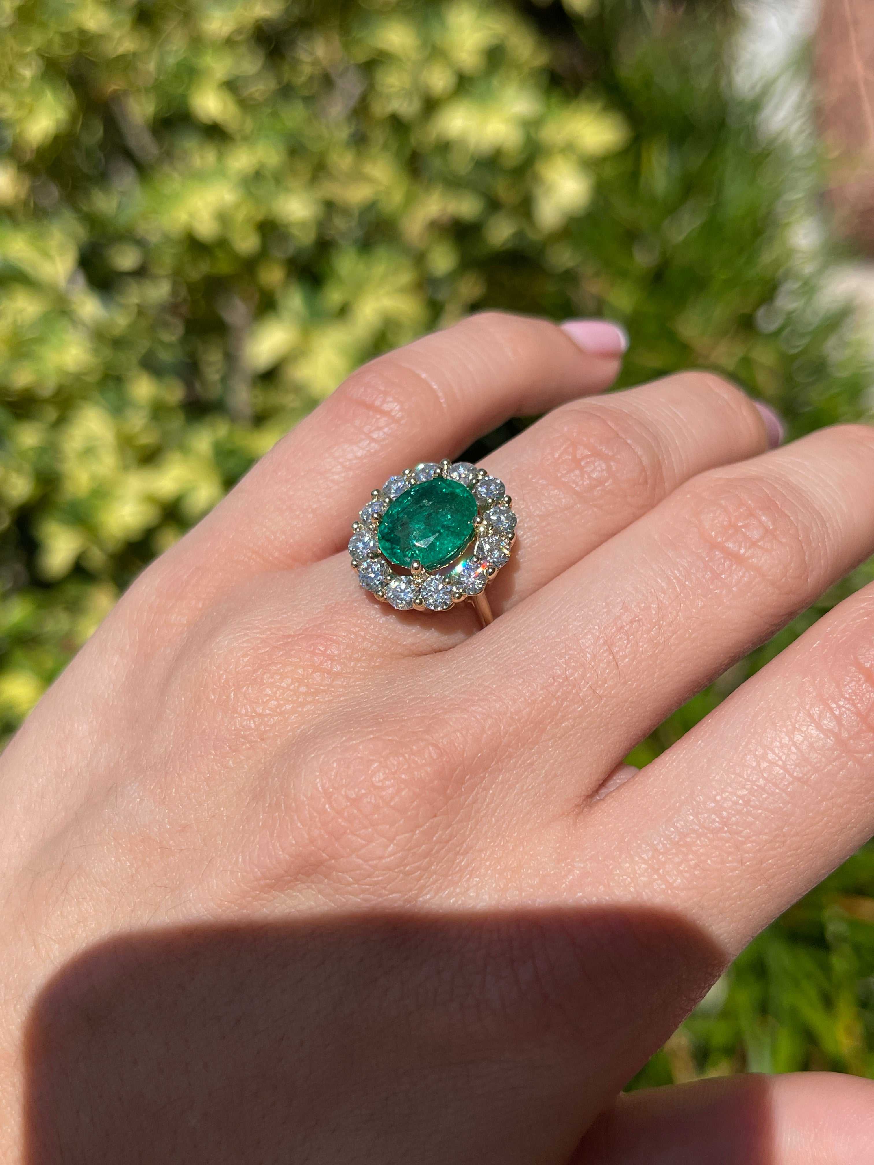 5.90tcw 14K Natural Oval Cut Emerald & LAB Jumbo Diamond Halo Right Ha