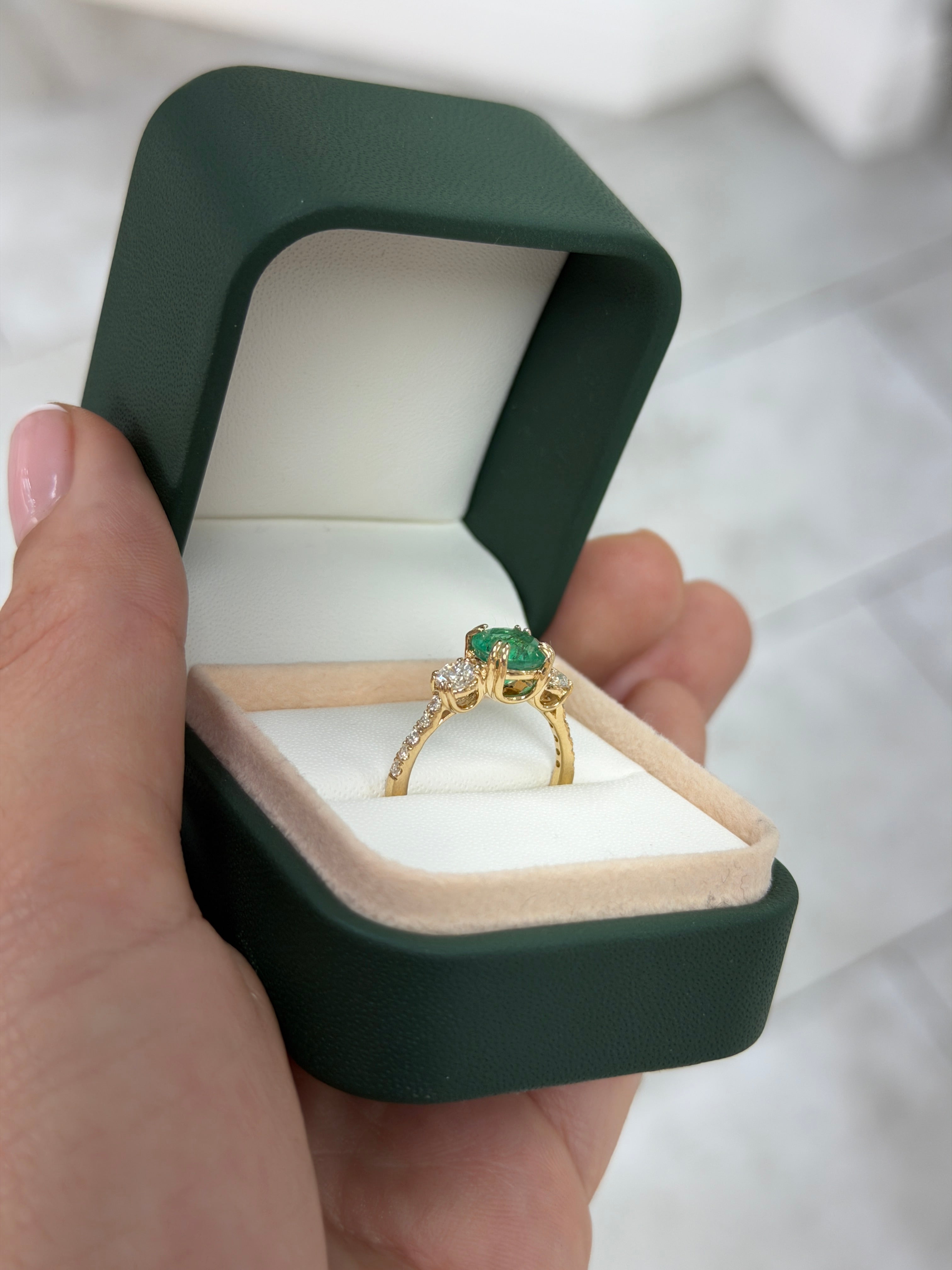 2.60tcw 14K Natural Round Emerald & LAB Diamond Three Stone with Accent Engagement Ring