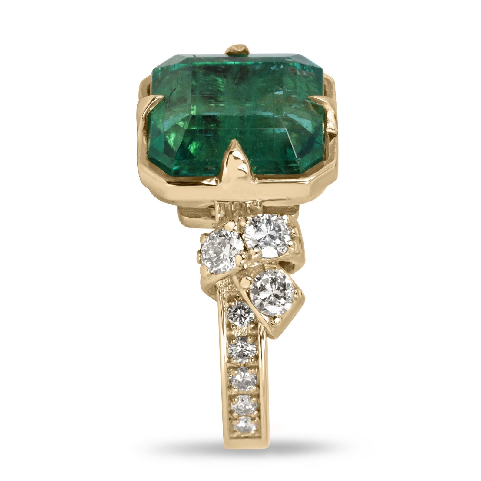 8.68tcw Compass Set Asscher Cut Emerald & Diamond Solitaire & Accents Ring 18K