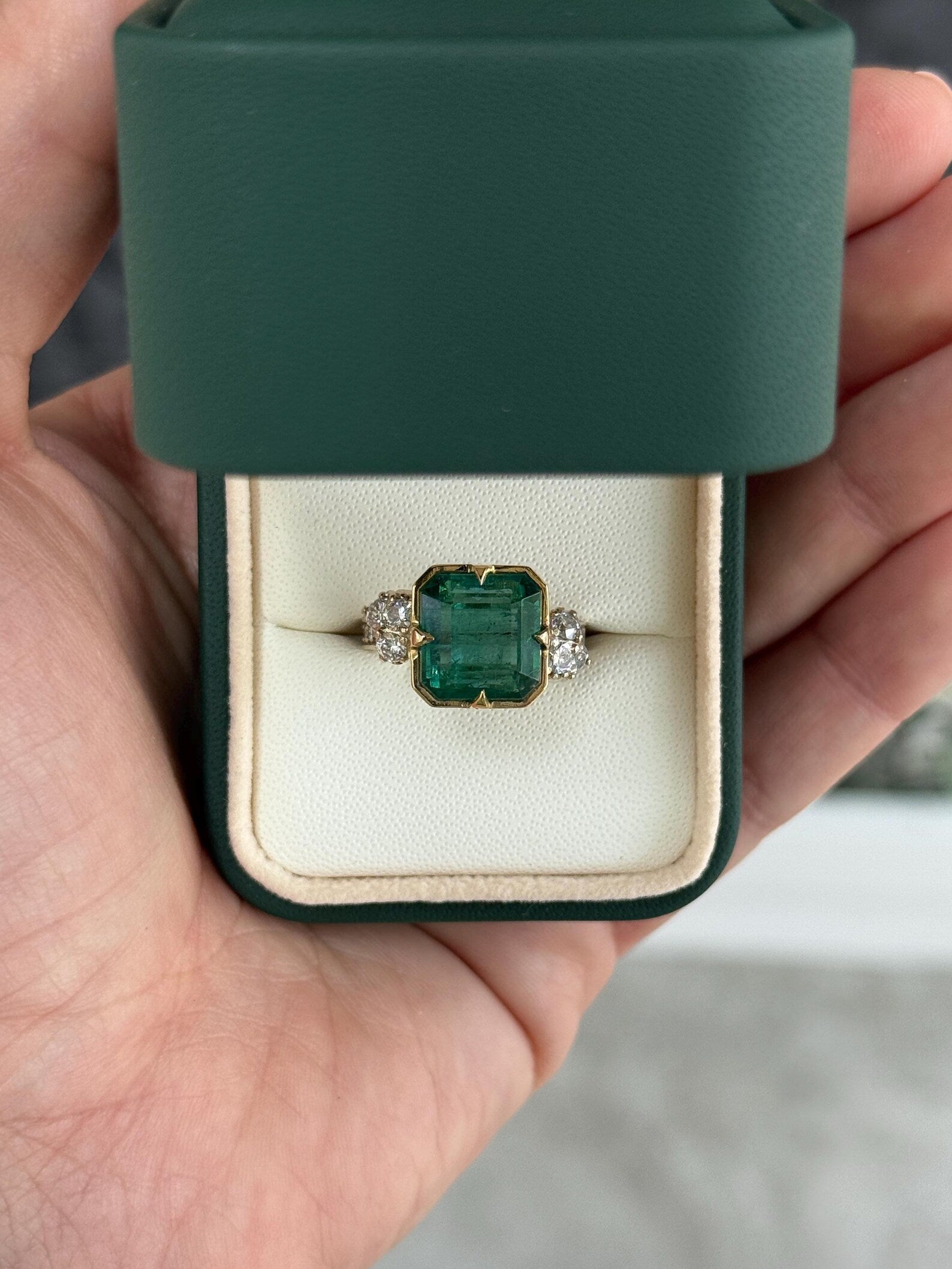 8.68tcw Compass Set Asscher Cut Emerald & Diamond Solitaire & Accents Ring 18K