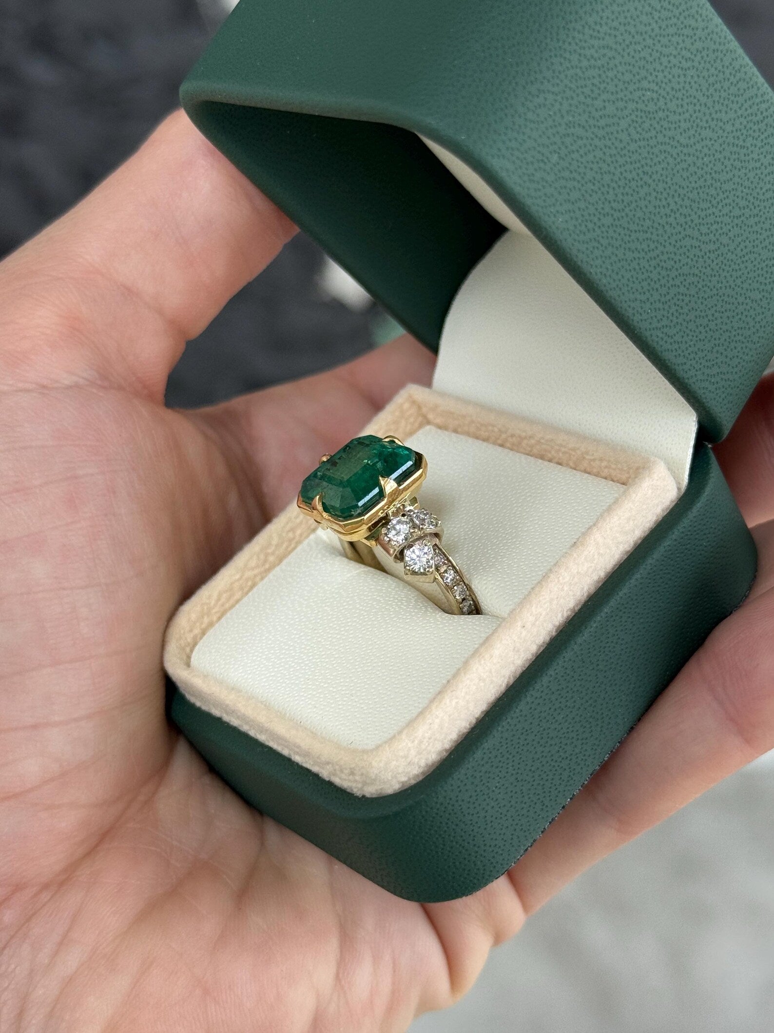 8.68tcw Compass Set Asscher Cut Emerald & Diamond Solitaire & Accents Ring 18K
