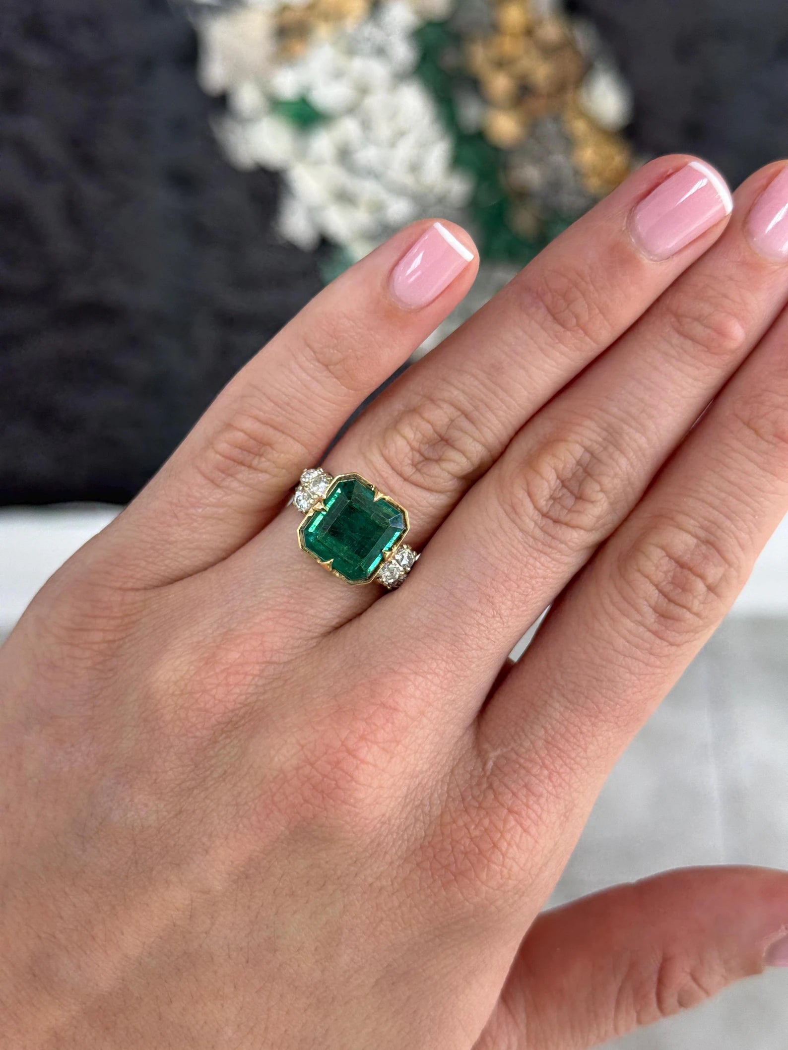 8.68tcw Compass Set Asscher Cut Emerald & Diamond Solitaire & Accents Ring 18K