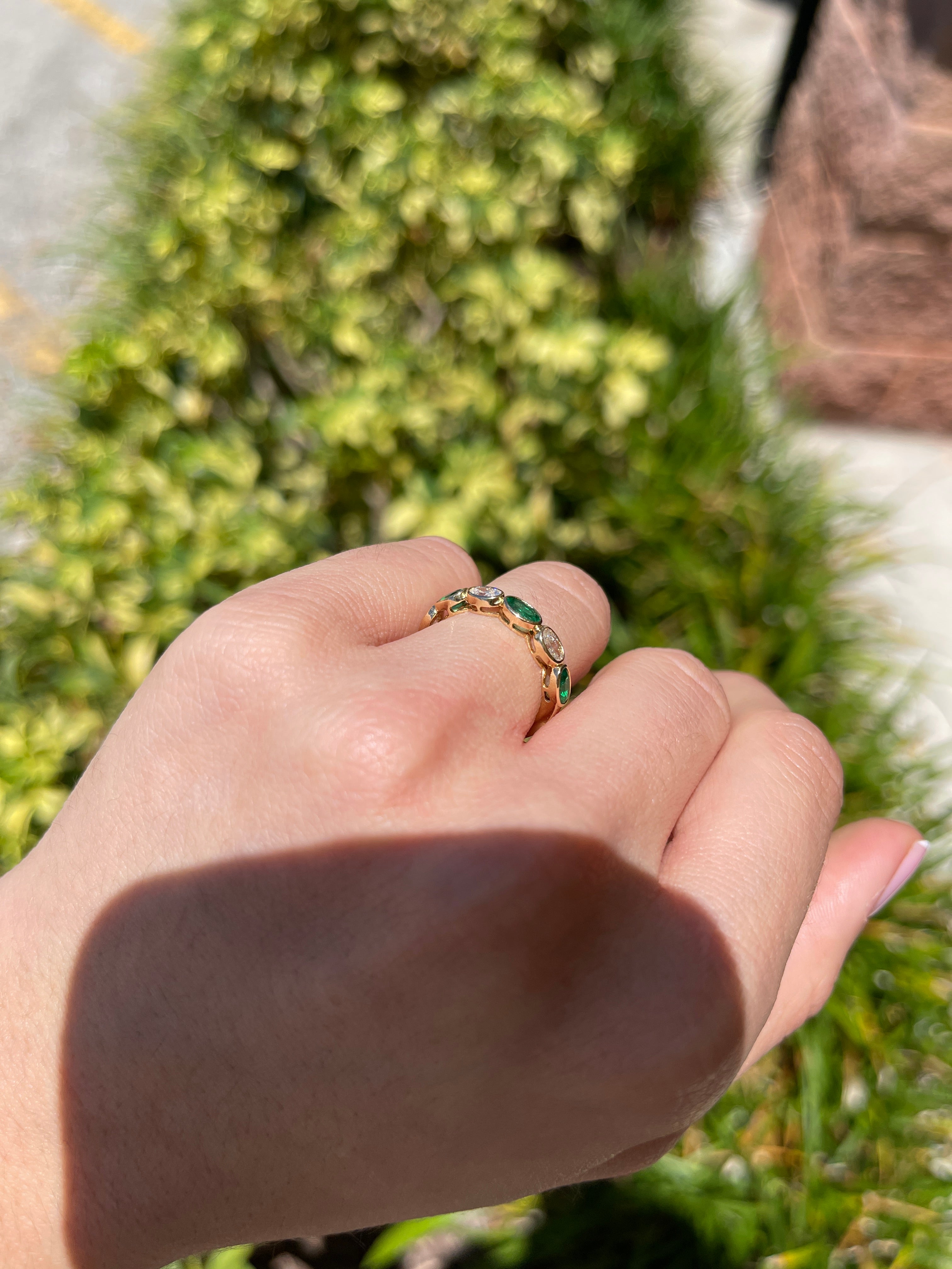 1.22tcw 18K Natural Oval Cut Emerald & Diamond Stacking Wedding Band - JR Colombian Emeralds