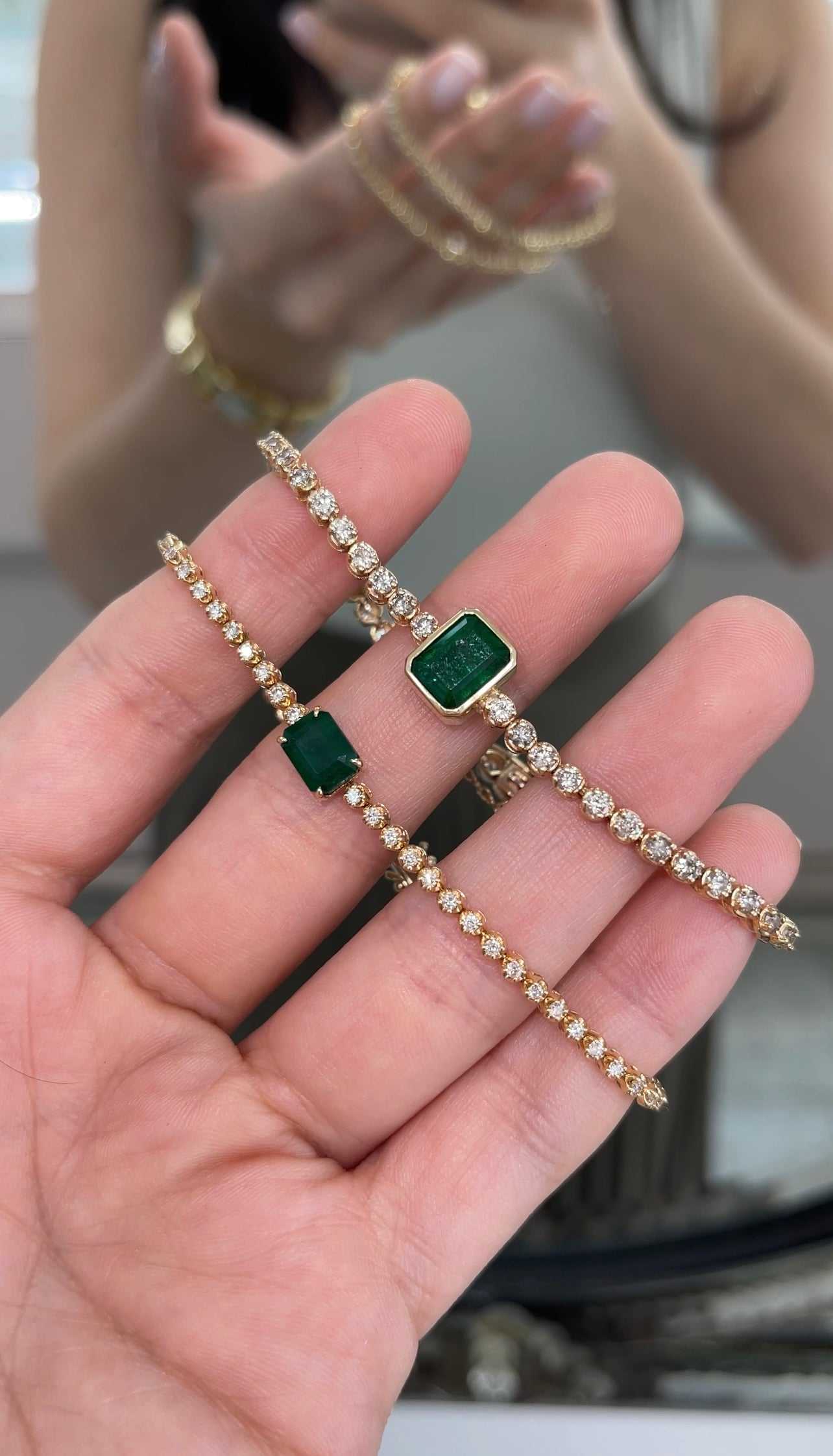 3.18tcw Natural Emerald & Diamond 7 In Tennis Bracelet 14K - JR Colombian Emeralds