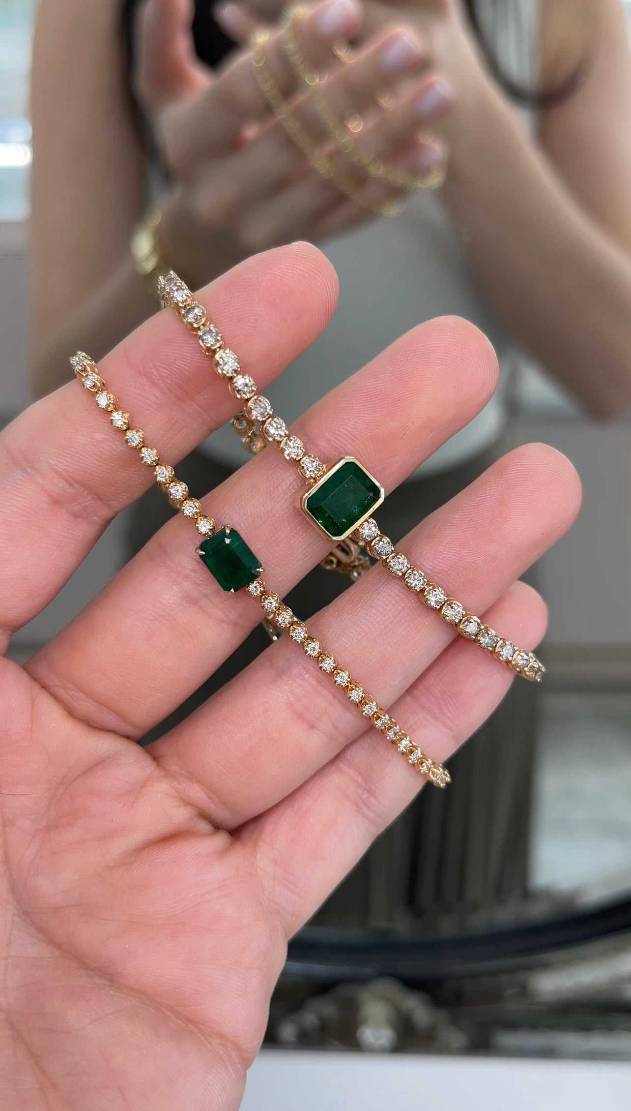 3.18tcw Natural Emerald & Diamond 7 In Tennis Bracelet 14K - JR Colombian Emeralds