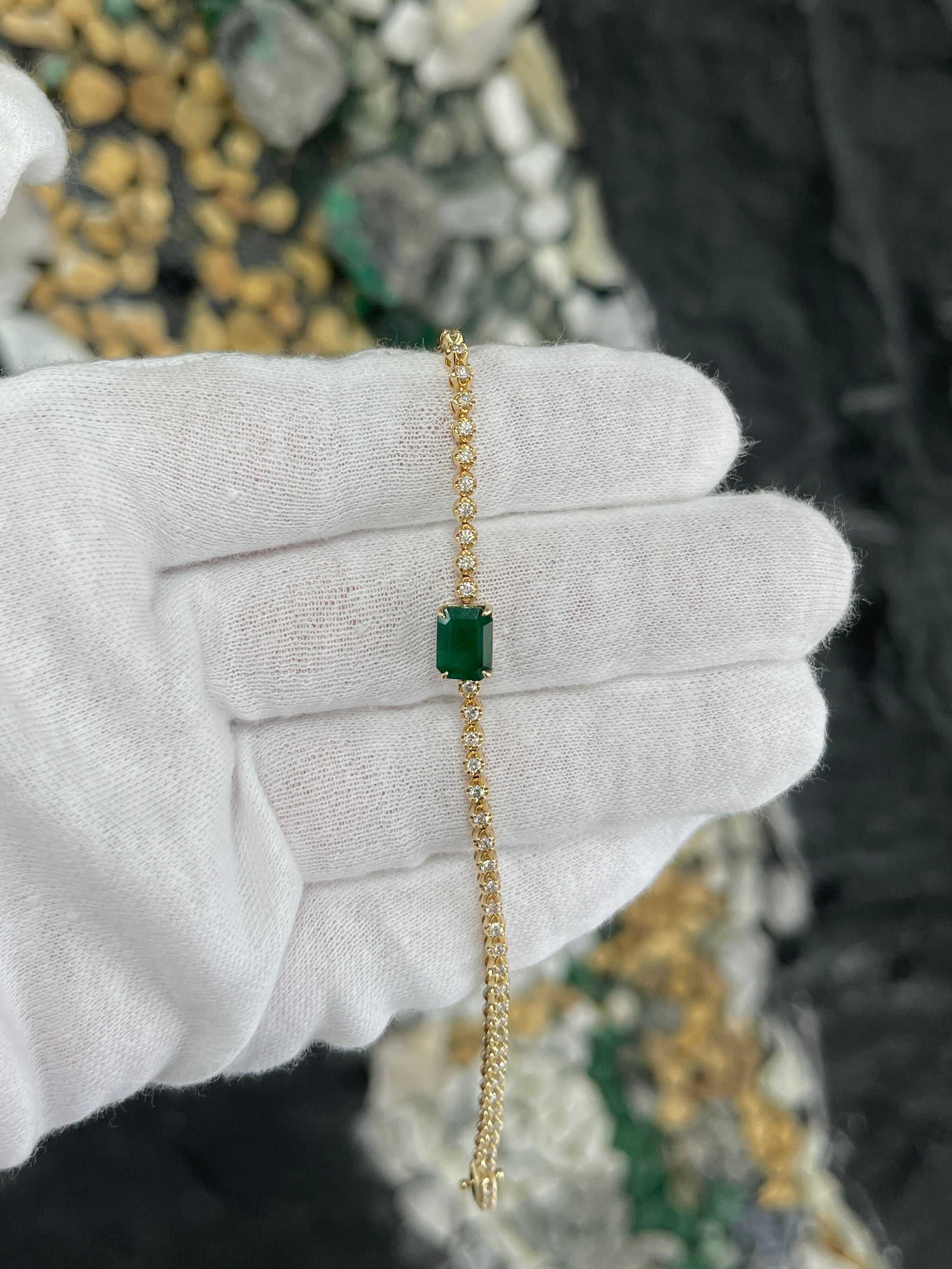 3.18tcw Emerald & Diamond Tennis Bracelet 14K Gold - JR Colombian Emeralds