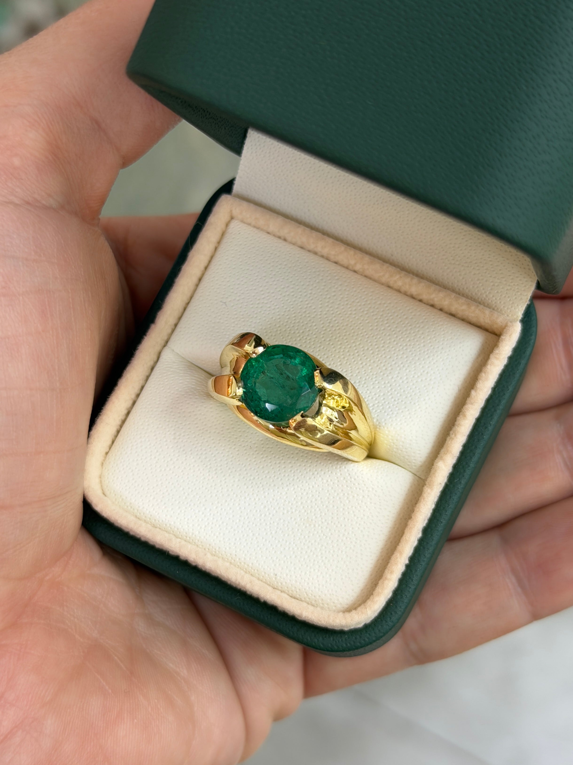 5.69ct 18K RARE Large Natural Round Cut Emerald Wide Split Shank Solitaire Ring - JR Colombian Emeralds