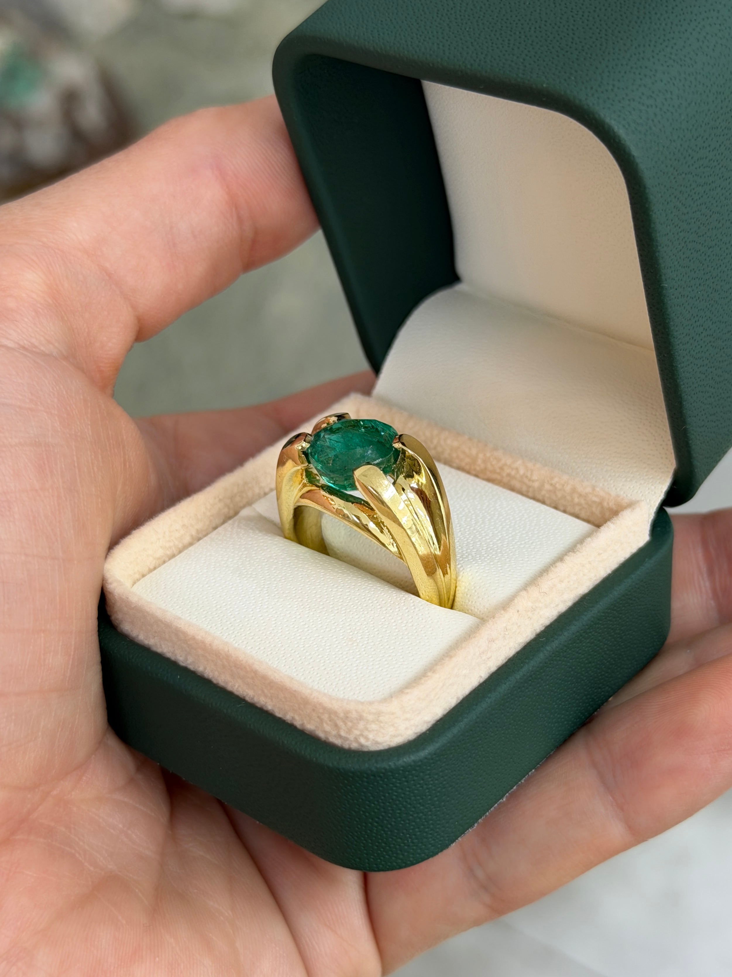 5.69ct 18K RARE Large Natural Round Cut Emerald Wide Split Shank Solitaire Ring - JR Colombian Emeralds