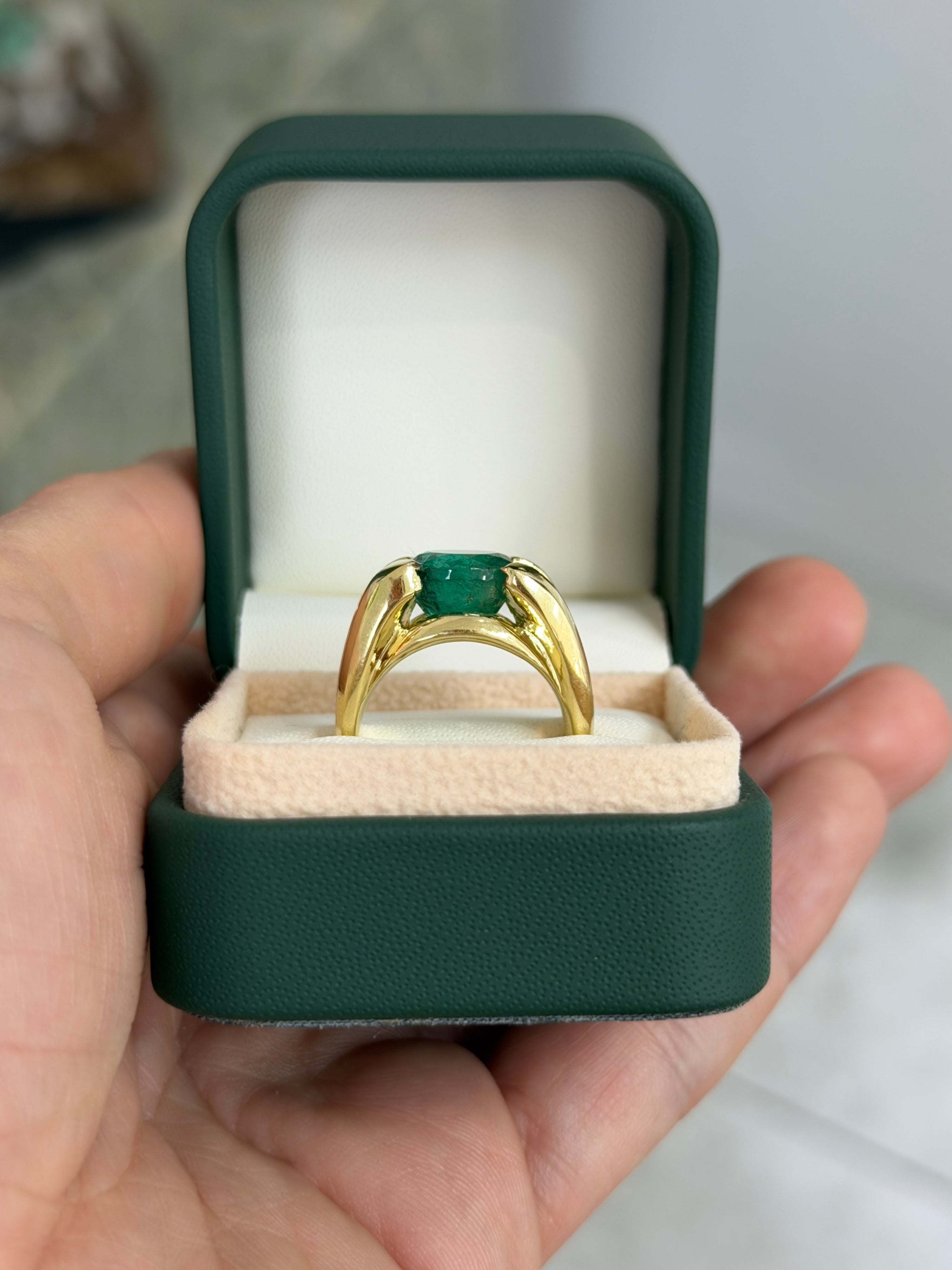 5.69ct 18K RARE Large Natural Round Cut Emerald Wide Split Shank Solitaire Ring - JR Colombian Emeralds