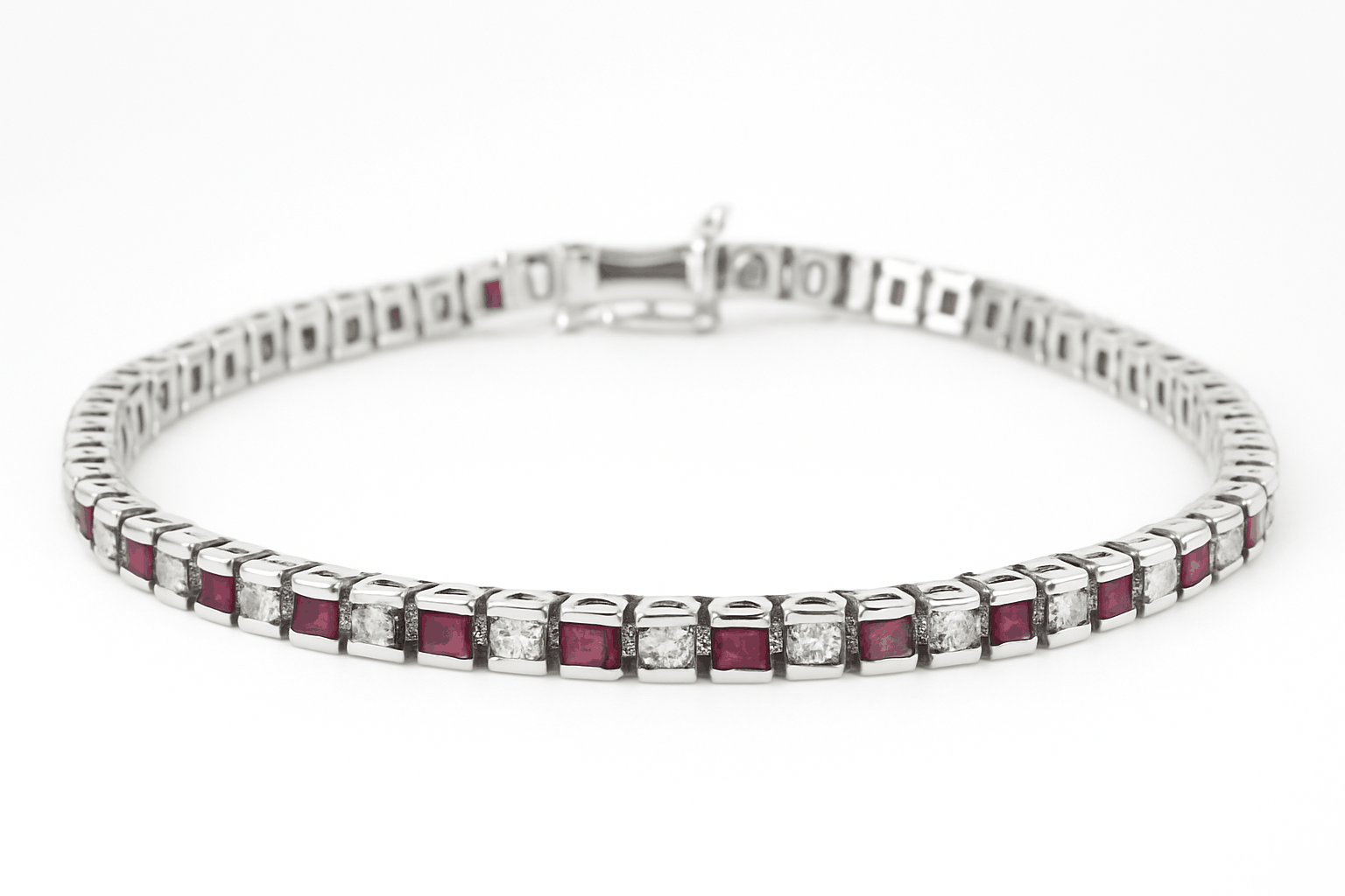 1.40tcw Alternating Ruby & Diamond Tennis Bracelet White Gold 14K