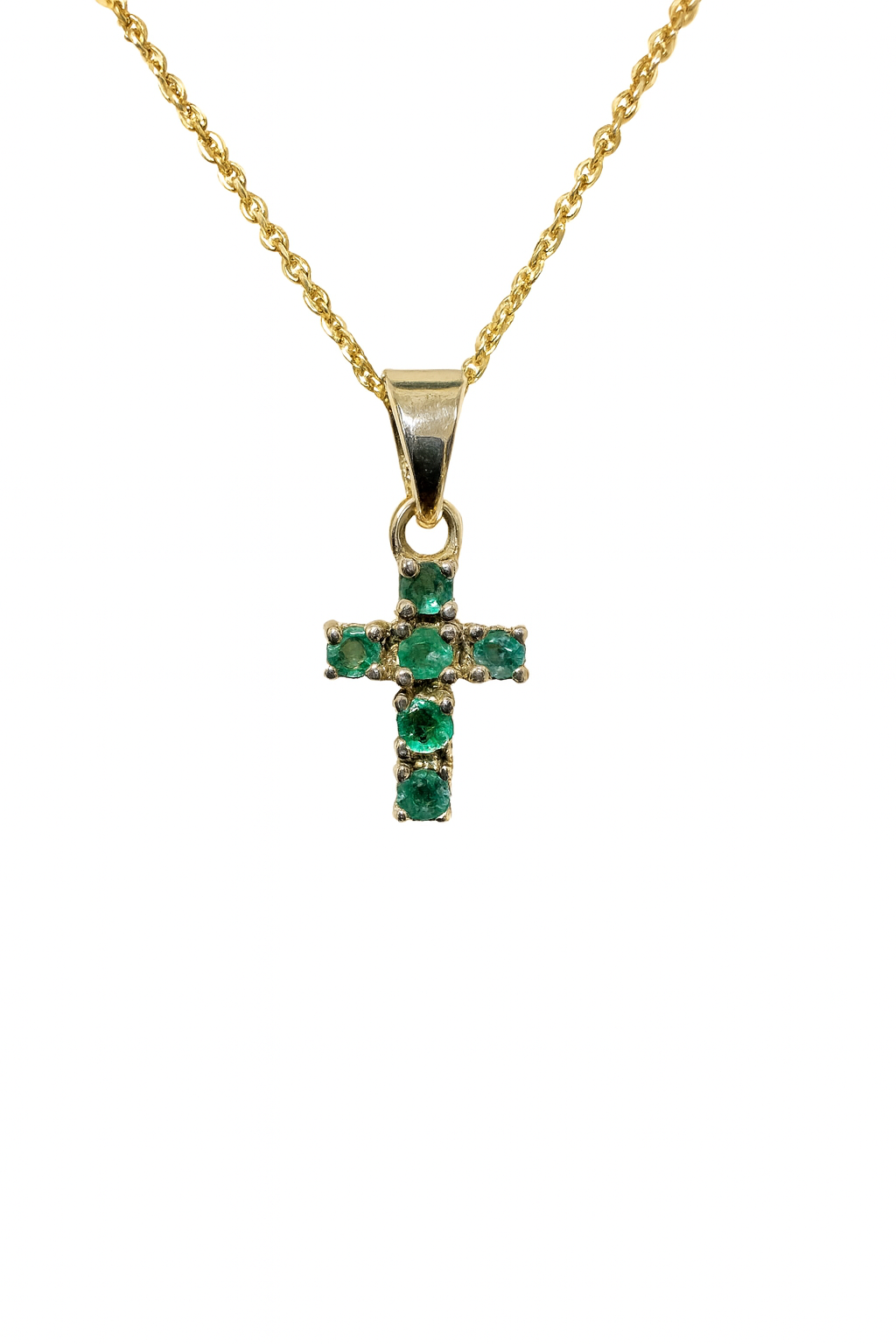 0.24tcw Petite Emerald Cross Necklace 14K - JR Colombian Emeralds