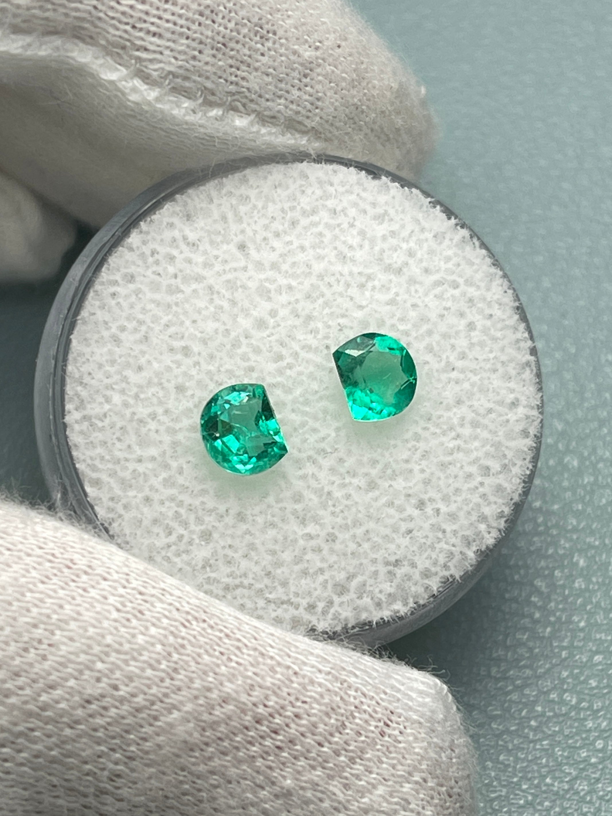 0.80tcw 5x4 Matching Pair Green Natural Loose Colombian Emerald Half Moons - JR Colombian Emeralds
