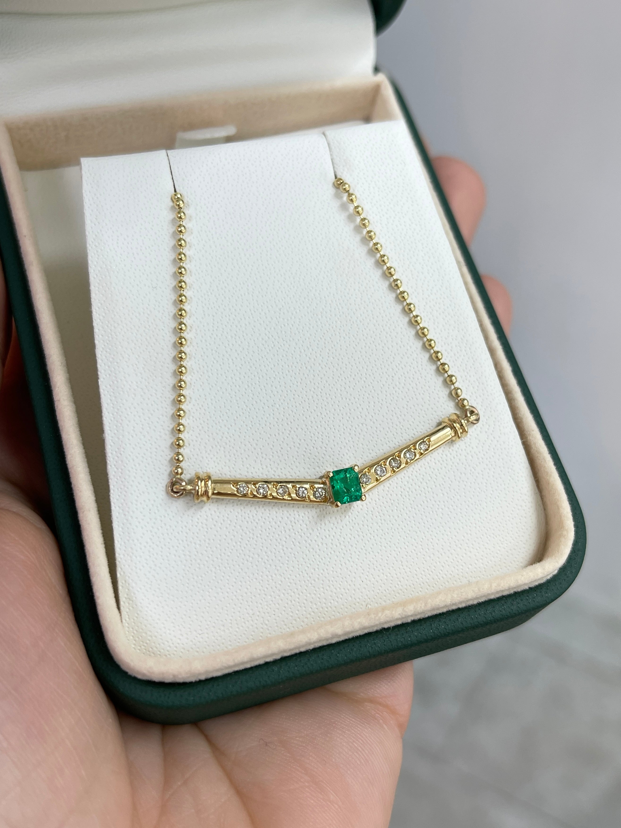 AAA+ Colombian Emerald and diamond beaded necklace with 0.80tcw, featuring gold chain in 14K-18K, by JR Colombian Emeralds