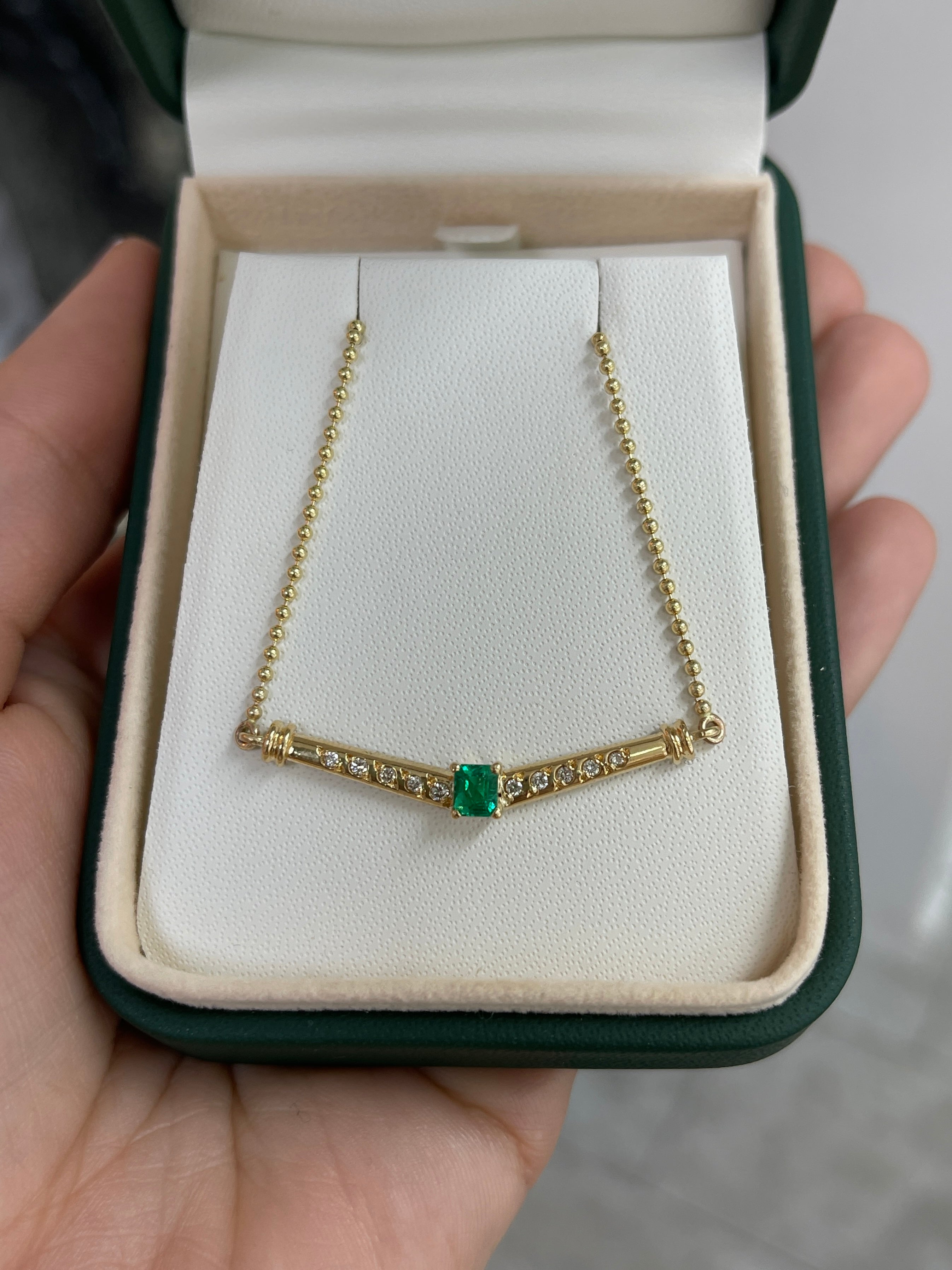 AAA+ Colombian emerald and diamond beaded necklace with 0.80tcw, crafted in 14K-18K gold, by JR Colombian Emeralds.