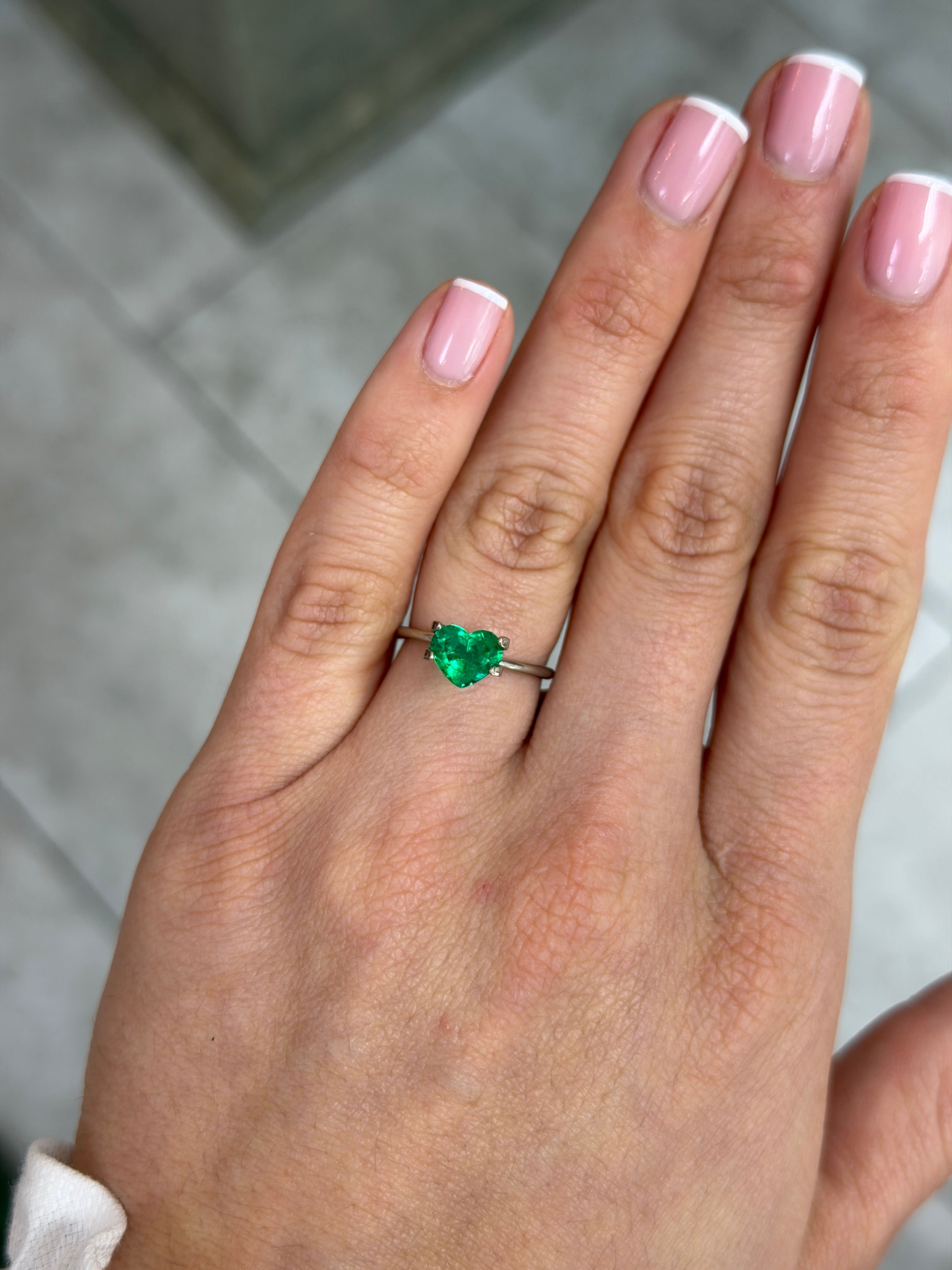 AAA+ 1.08 carat Colombian emerald loose gemstone with heart cut, natural Muzo green, from JR Colombian Emeralds.