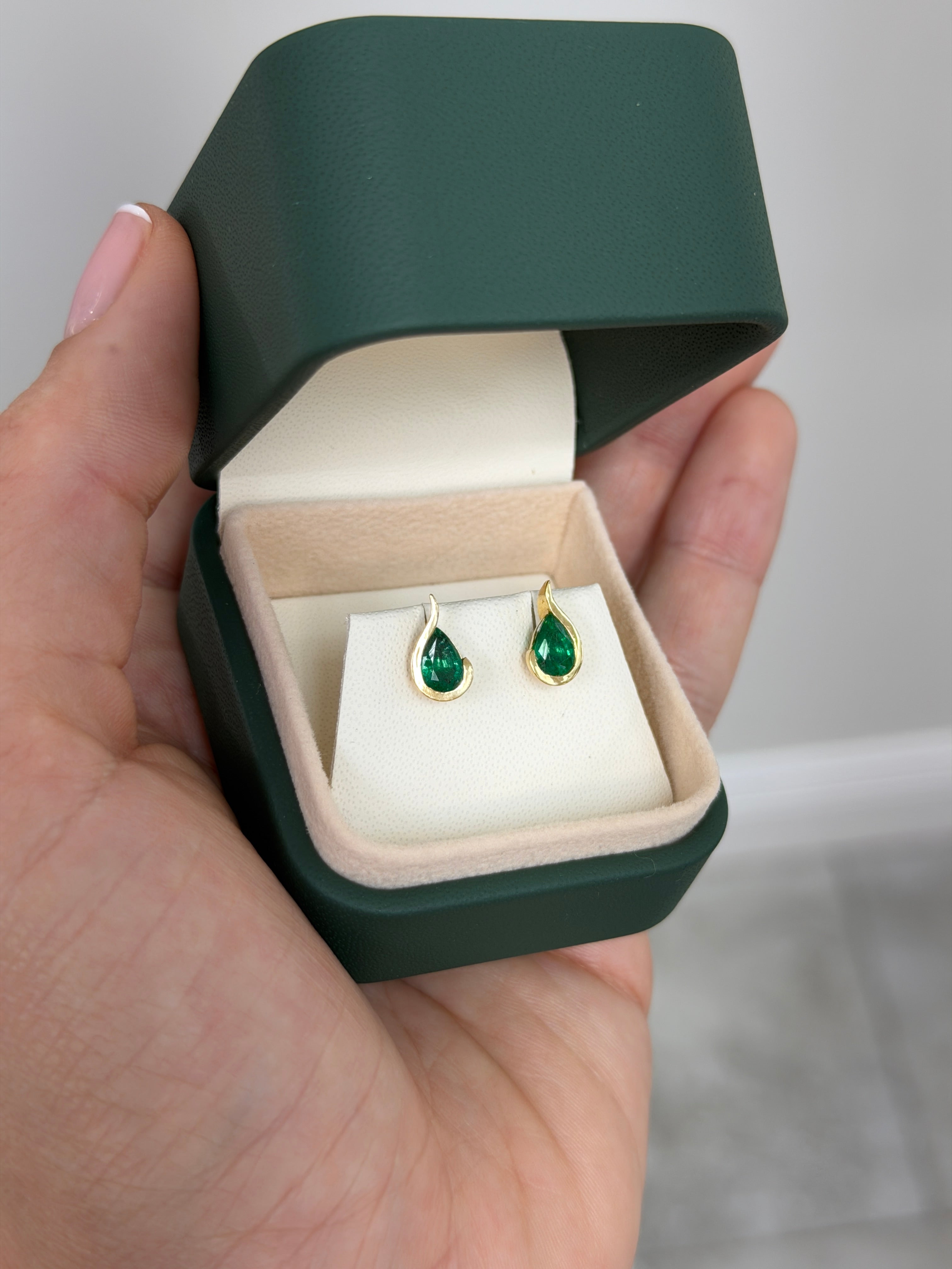 1.10tcw Genie In a Bottle AAA+ Emerald Teardrop Studs 18K