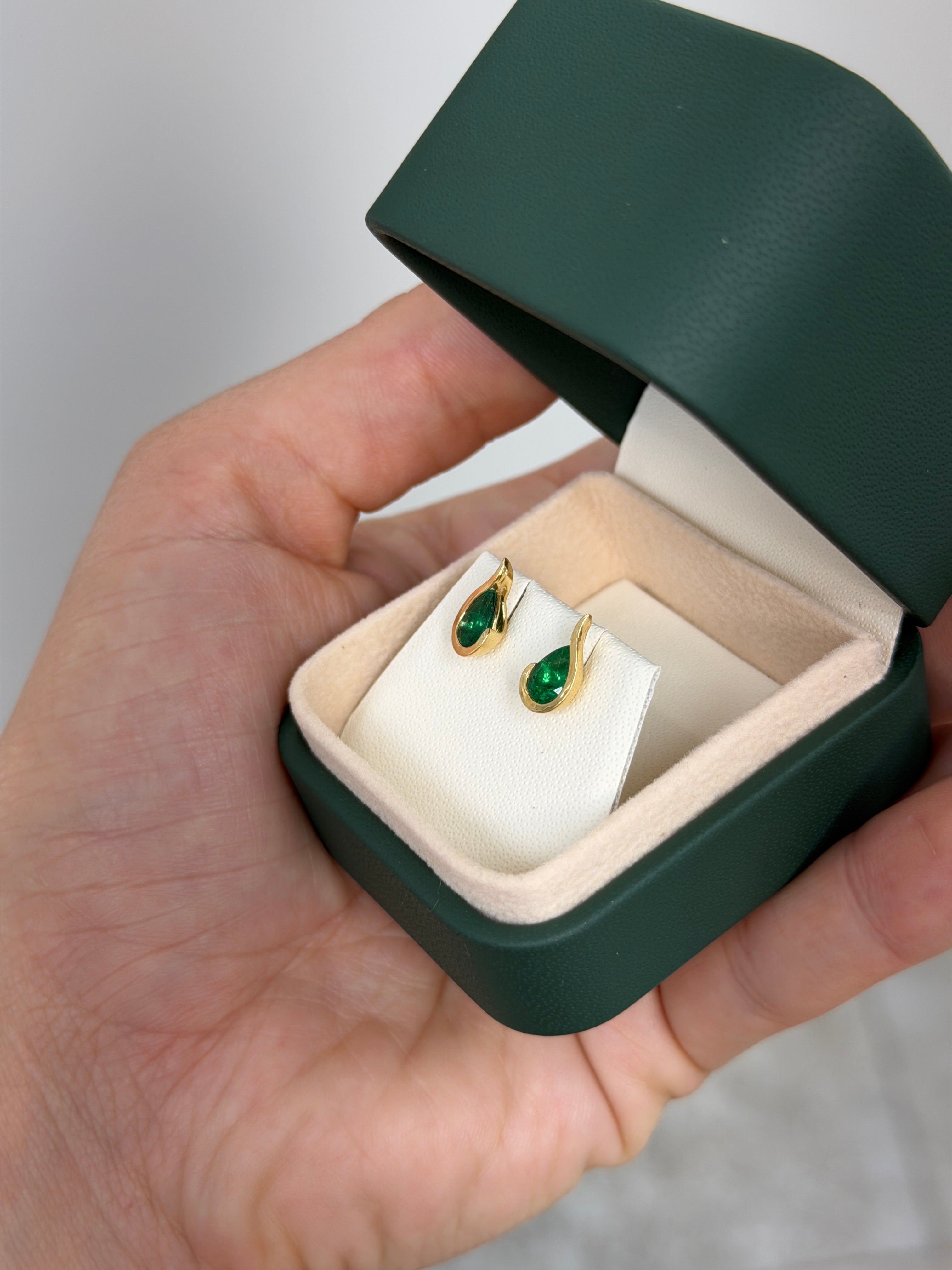 1.10tcw Genie In a Bottle AAA+ Emerald Teardrop Studs 18K