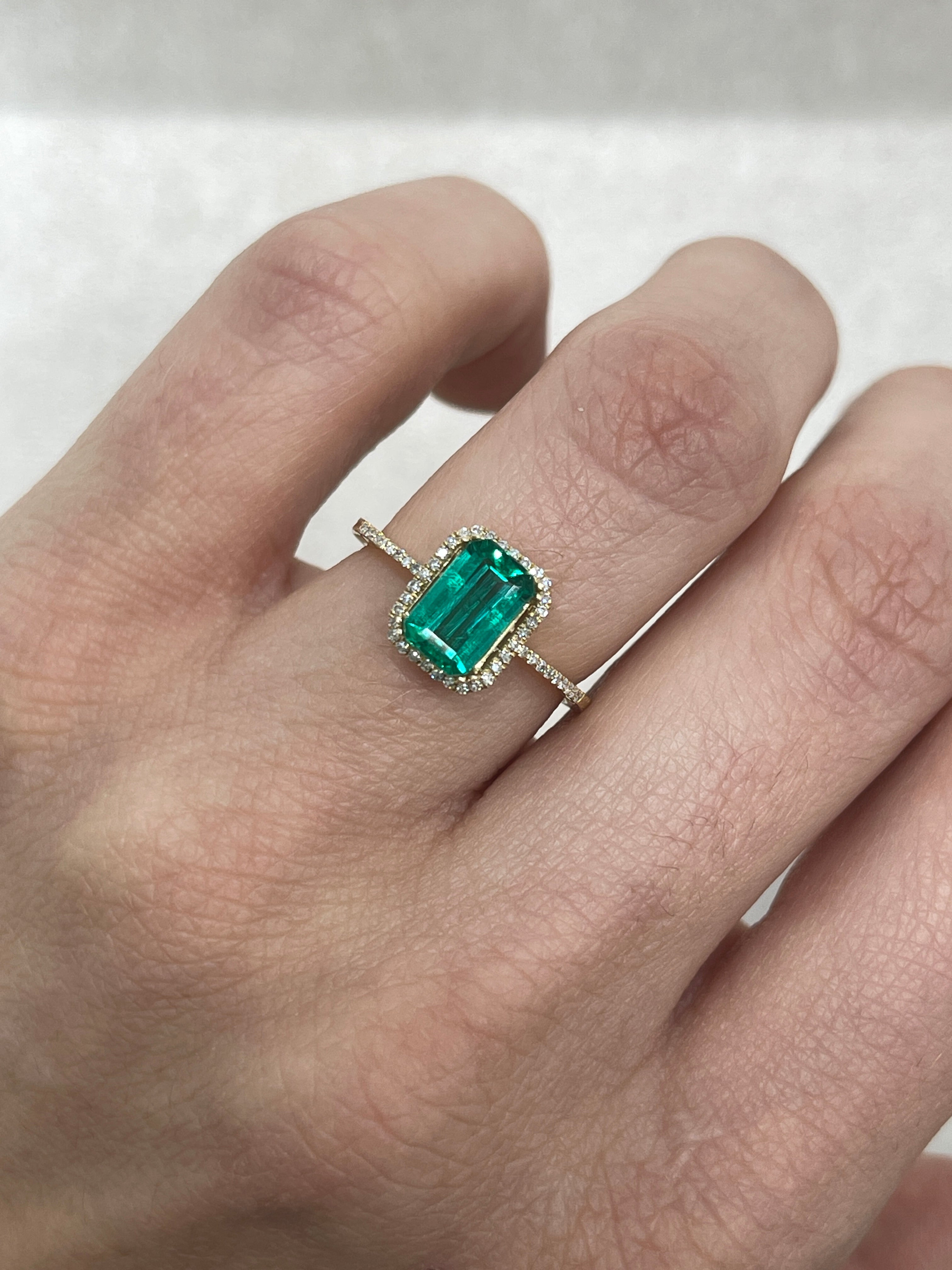 1.13 carat VVS bluish green Colombian emerald cut gemstone from JR Colombian Emeralds with crystal-clear clarity.