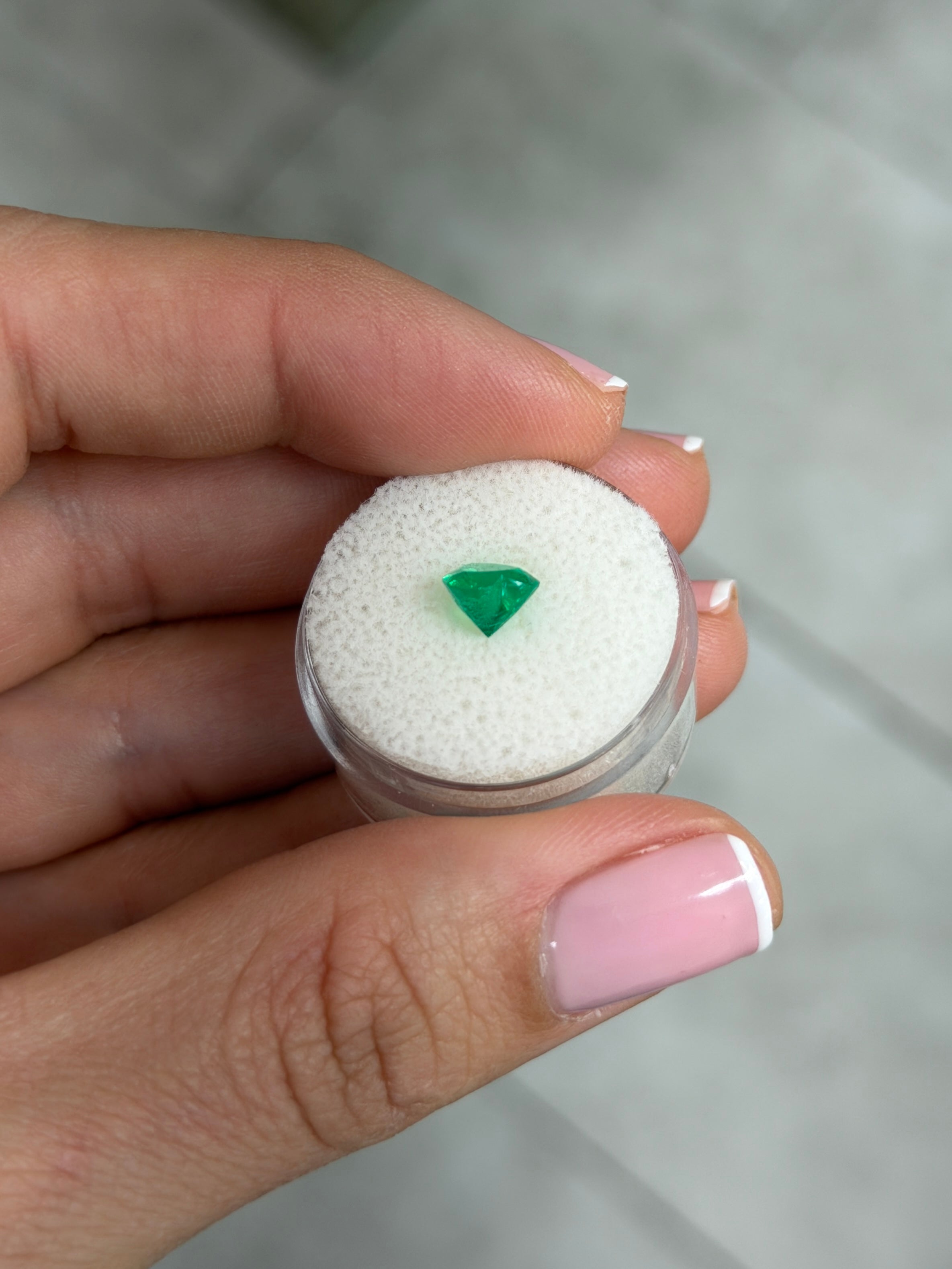 Vivid 1.22 Carat AAA+ Muzo Green Colombian Emerald loose heart-cut gemstone from JR Colombian Emeralds.
