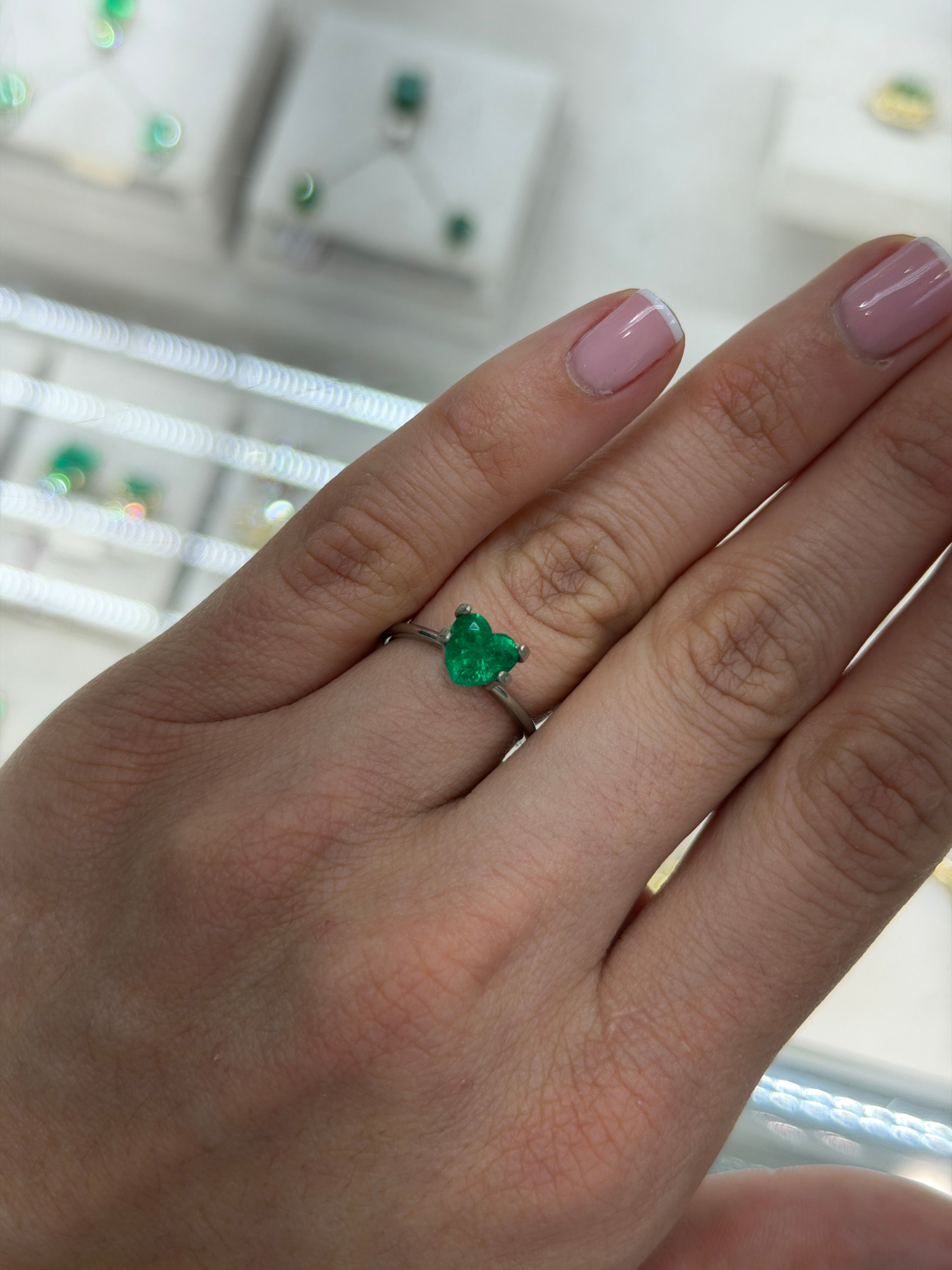 1.22 Carat AAA+ Vivid Muzo Green Colombian Emerald loose heart cut gemstone from JR Colombian Emeralds