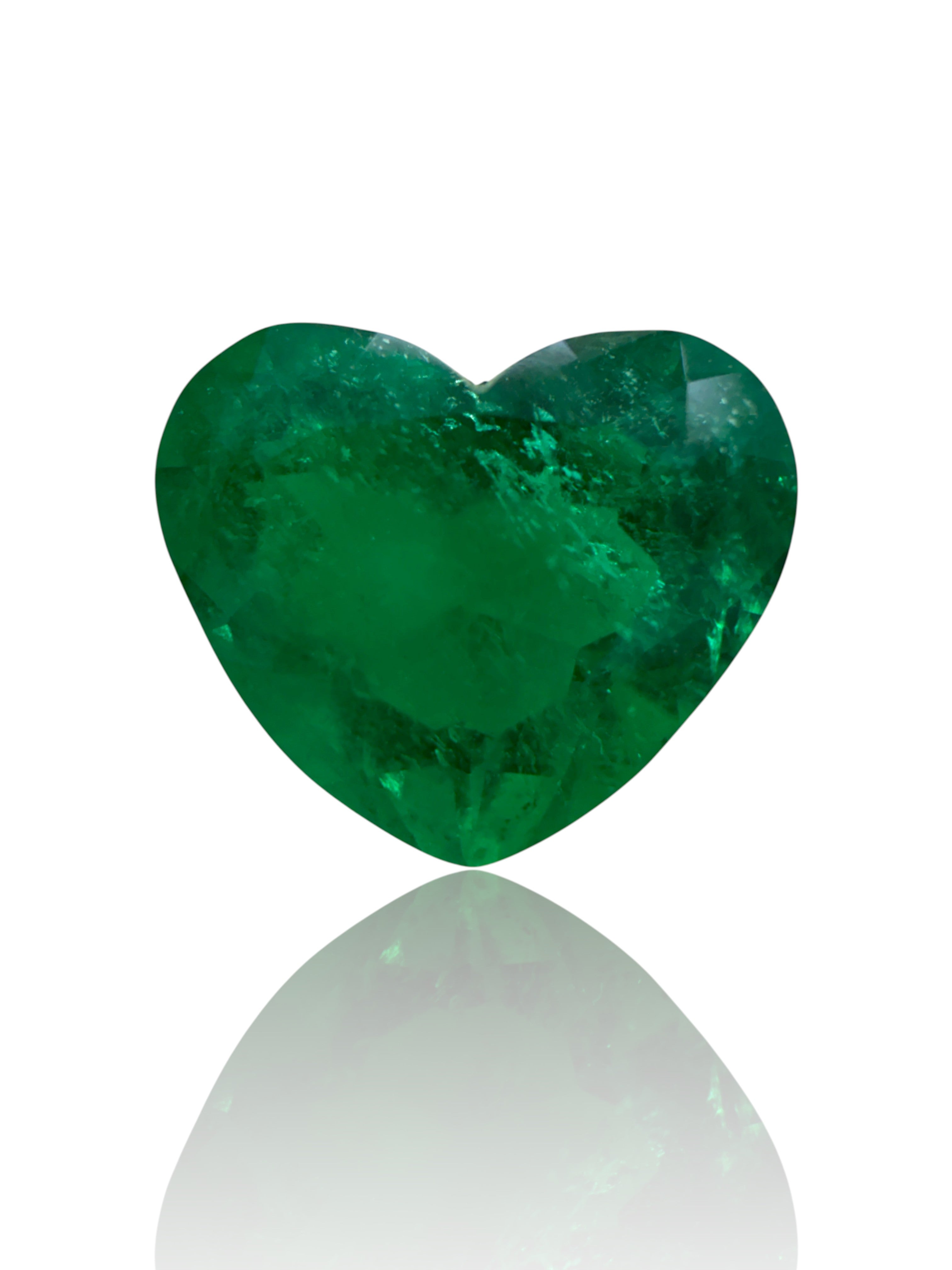 1.65 carat AAA+ vivid intense Muzo green Colombian emerald loose heart cut gemstone by JR Colombian Emeralds.