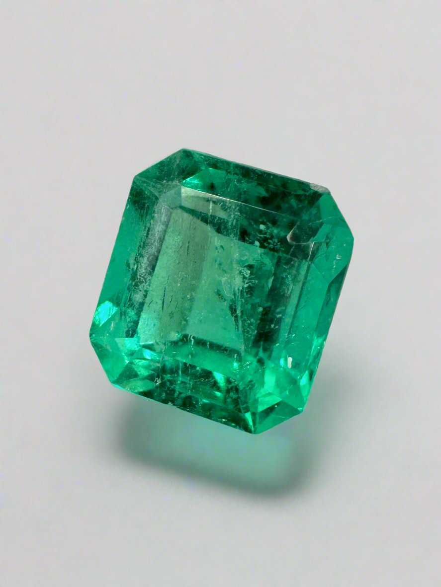 Crystalline Muzo yellowish green Asscher cut natural Colombian emerald, 1.68 carat, 7.5x7 mm, unmounted gem.