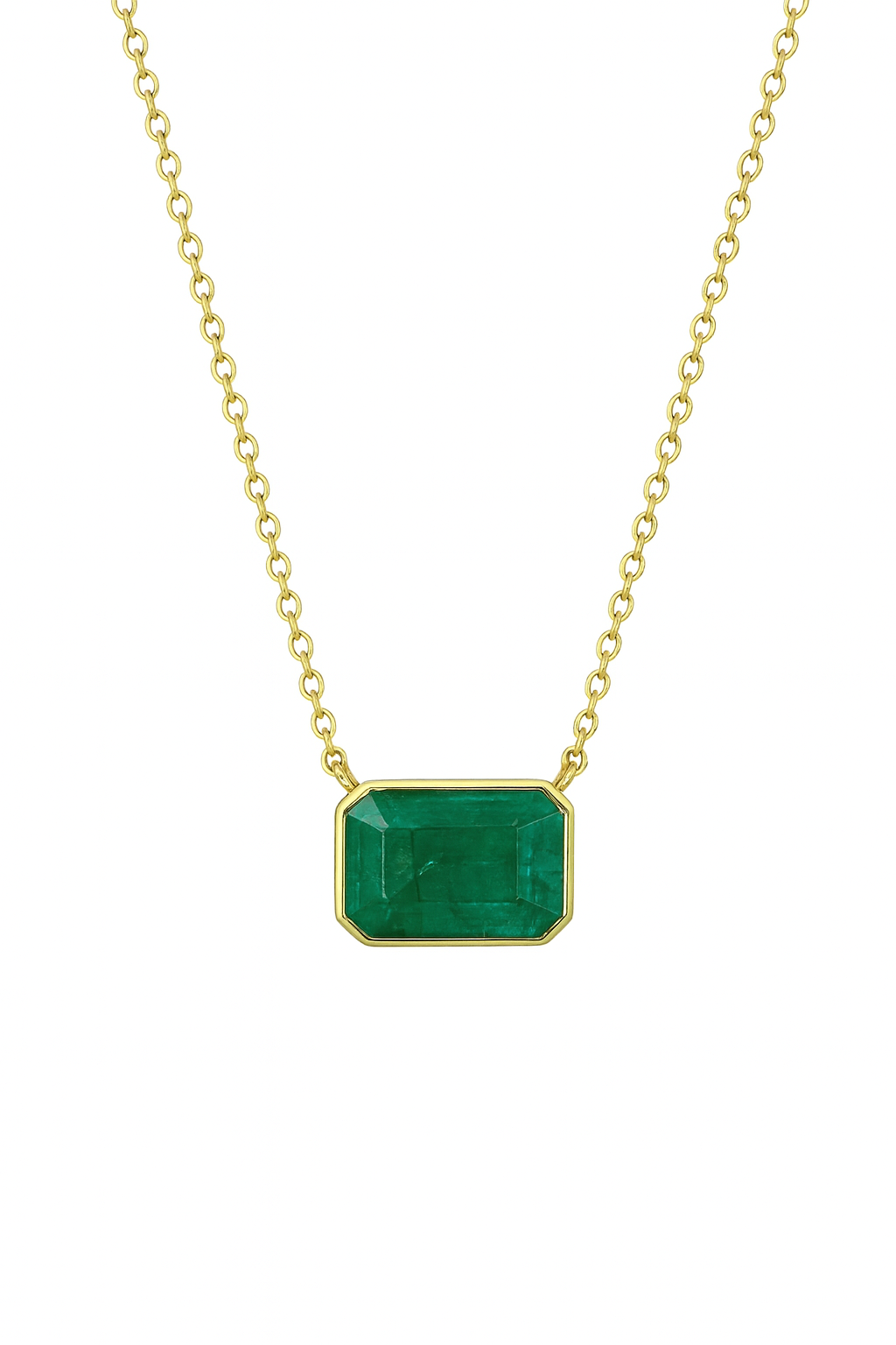 1.73 Carat East to West Bezel Set Dark Green Emerald Necklace 14K
