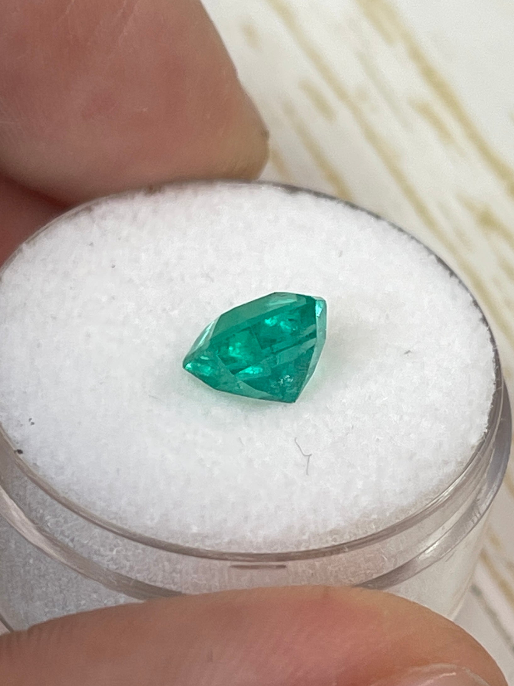 1.79 carat crystalline green Colombian emerald in asscher cut, natural unset gemstone, from JR Colombian Emeralds.