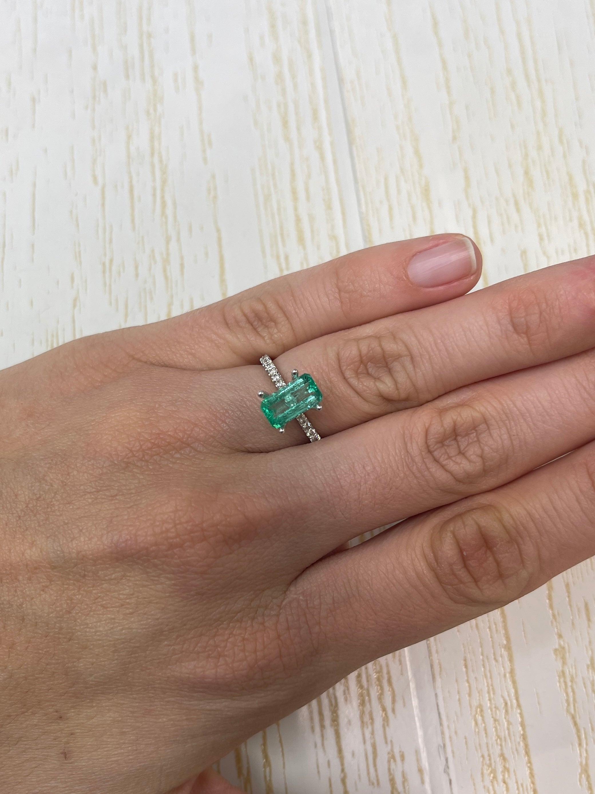 VVS 1.80 Carat bluish green Colombian emerald loose gemstone in an emerald cut, from JR Colombian Emeralds
