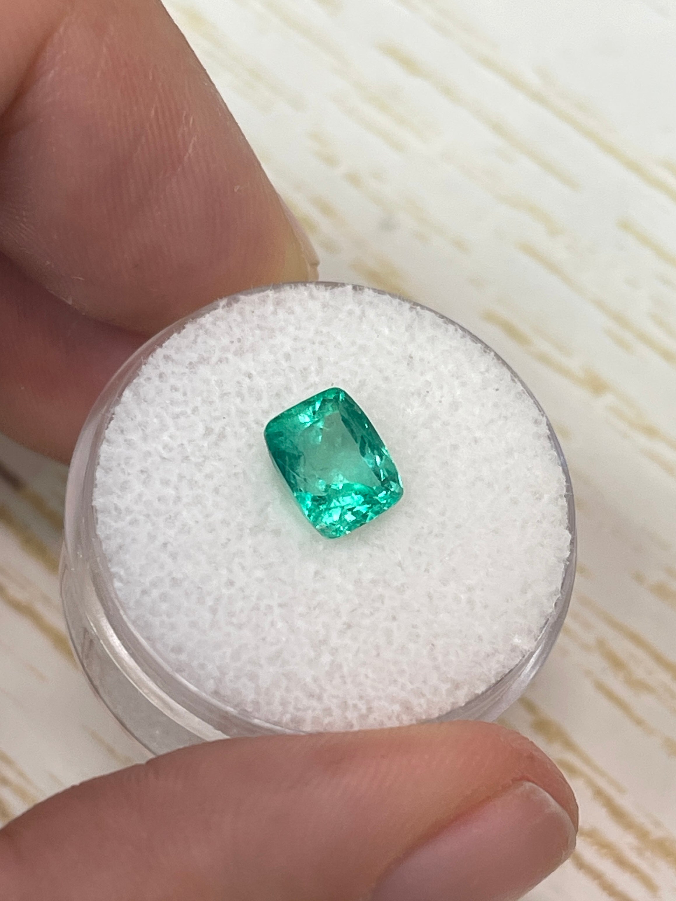 1.81 carat VVS green Colombian emerald loose gemstone, elongated cushion cut, natural and vibrant from JR Colombian Emeralds.