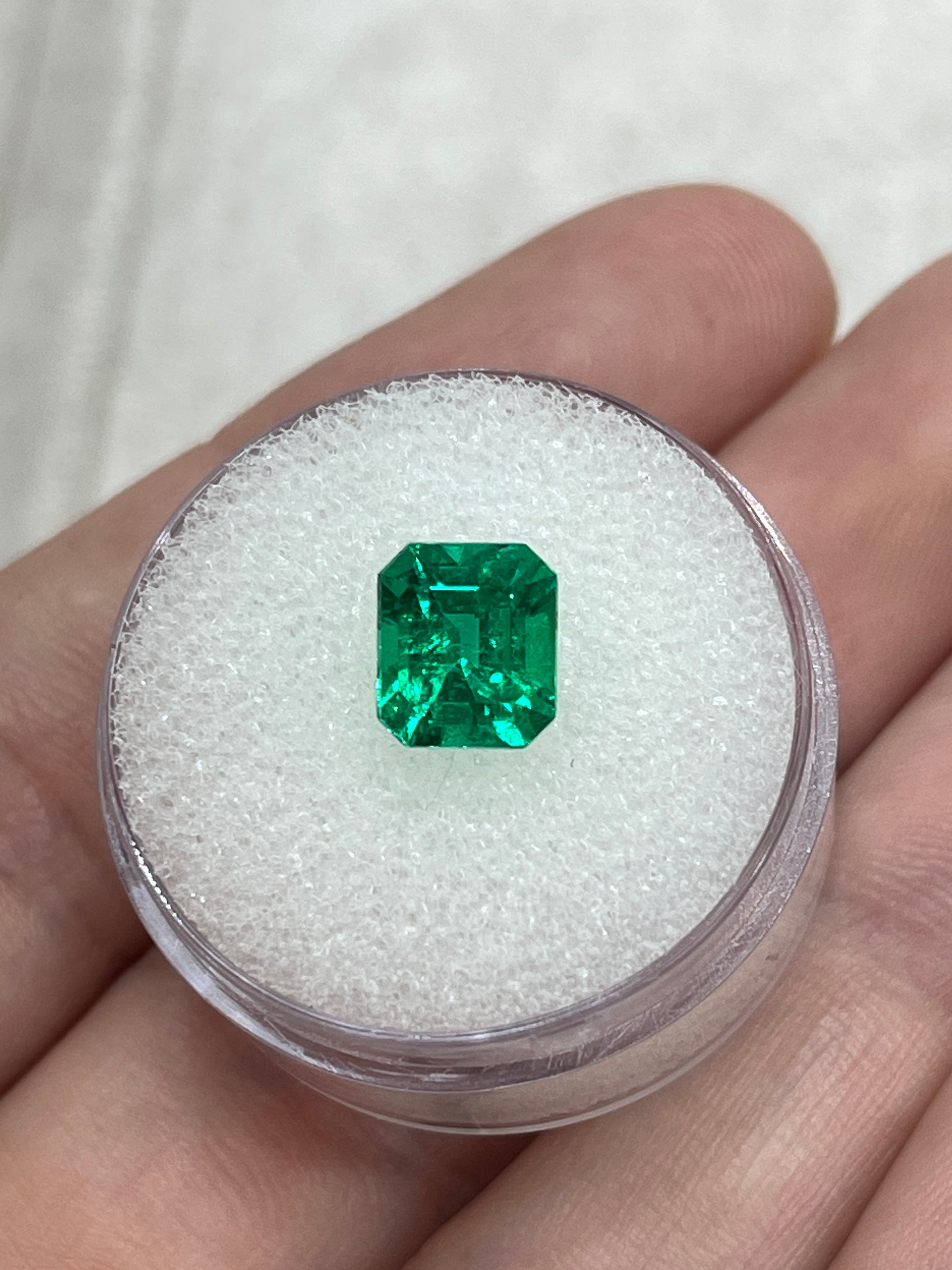 1.82 Carat 8x7 Vivacious Vivid Yellowish Green Loose Colombian Emerald-Emerald Cut - JR Colombian Emeralds