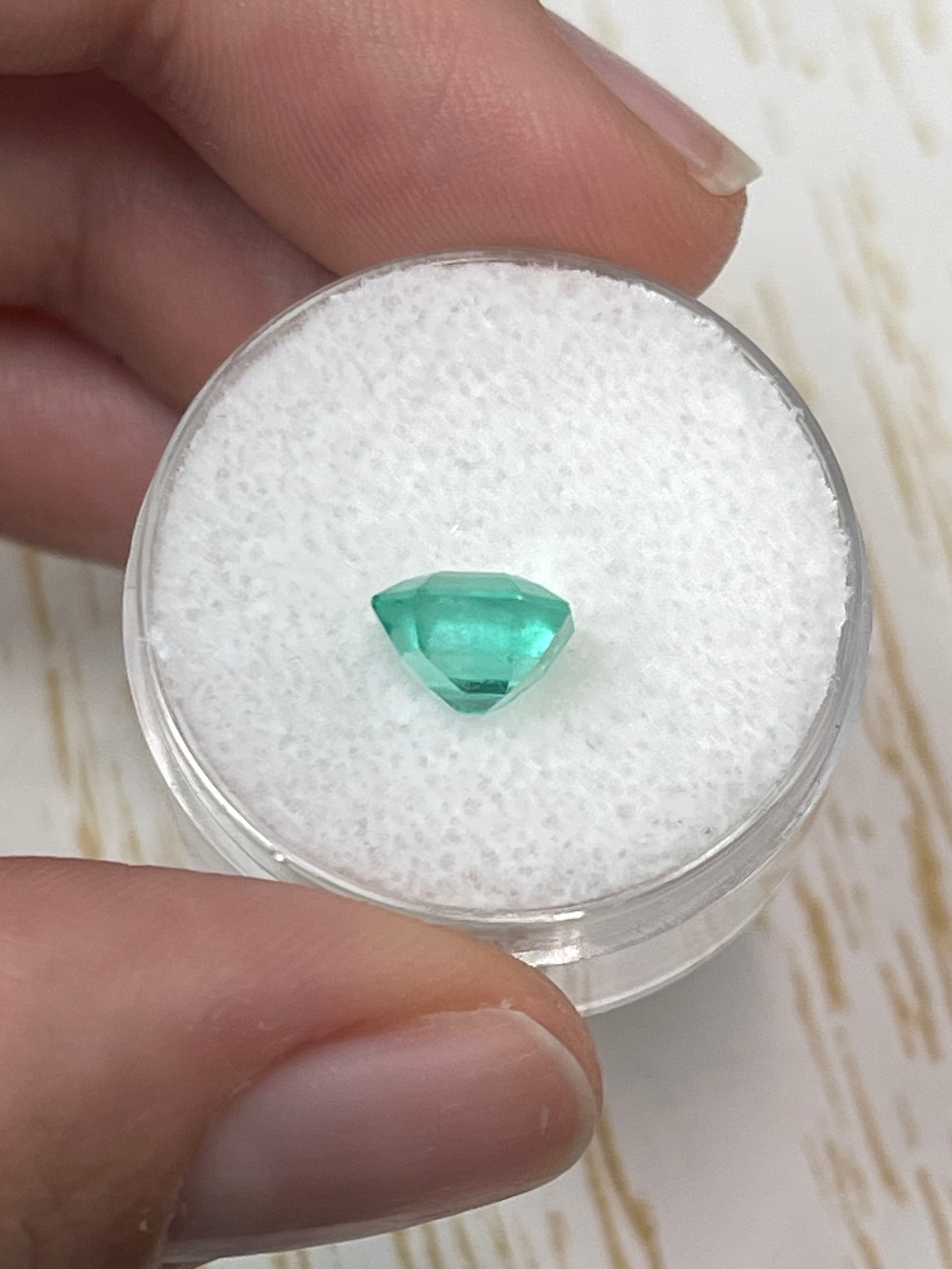1.87 carat natural Colombian emerald, 8x8 mm Asscher cut, medium green, loose gemstone from JR Colombian Emeralds.
