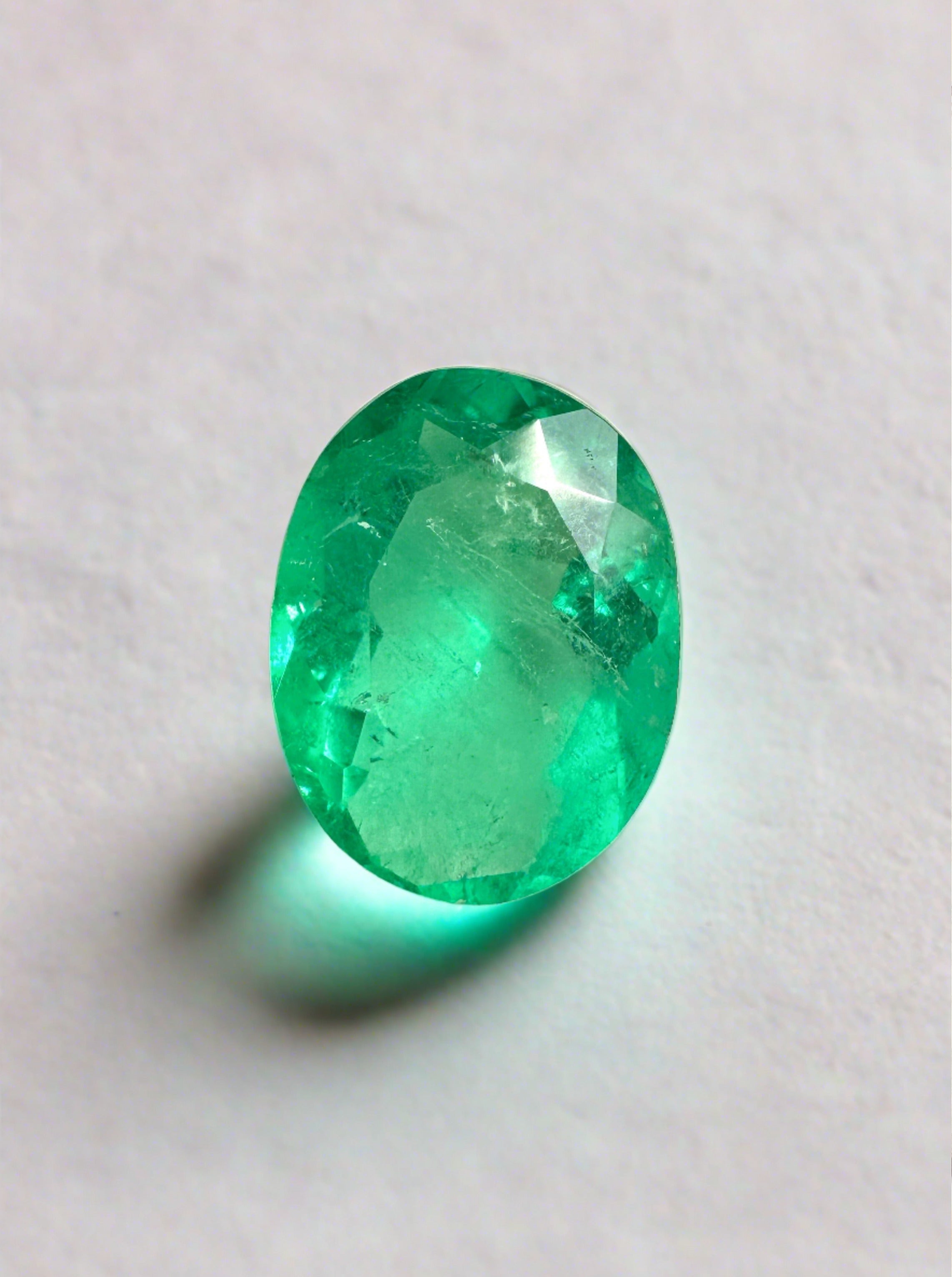 1.88 Carat 10x7 Apple Green Loose Colombian Emerald-Oval Cut - JR Colombian Emeralds