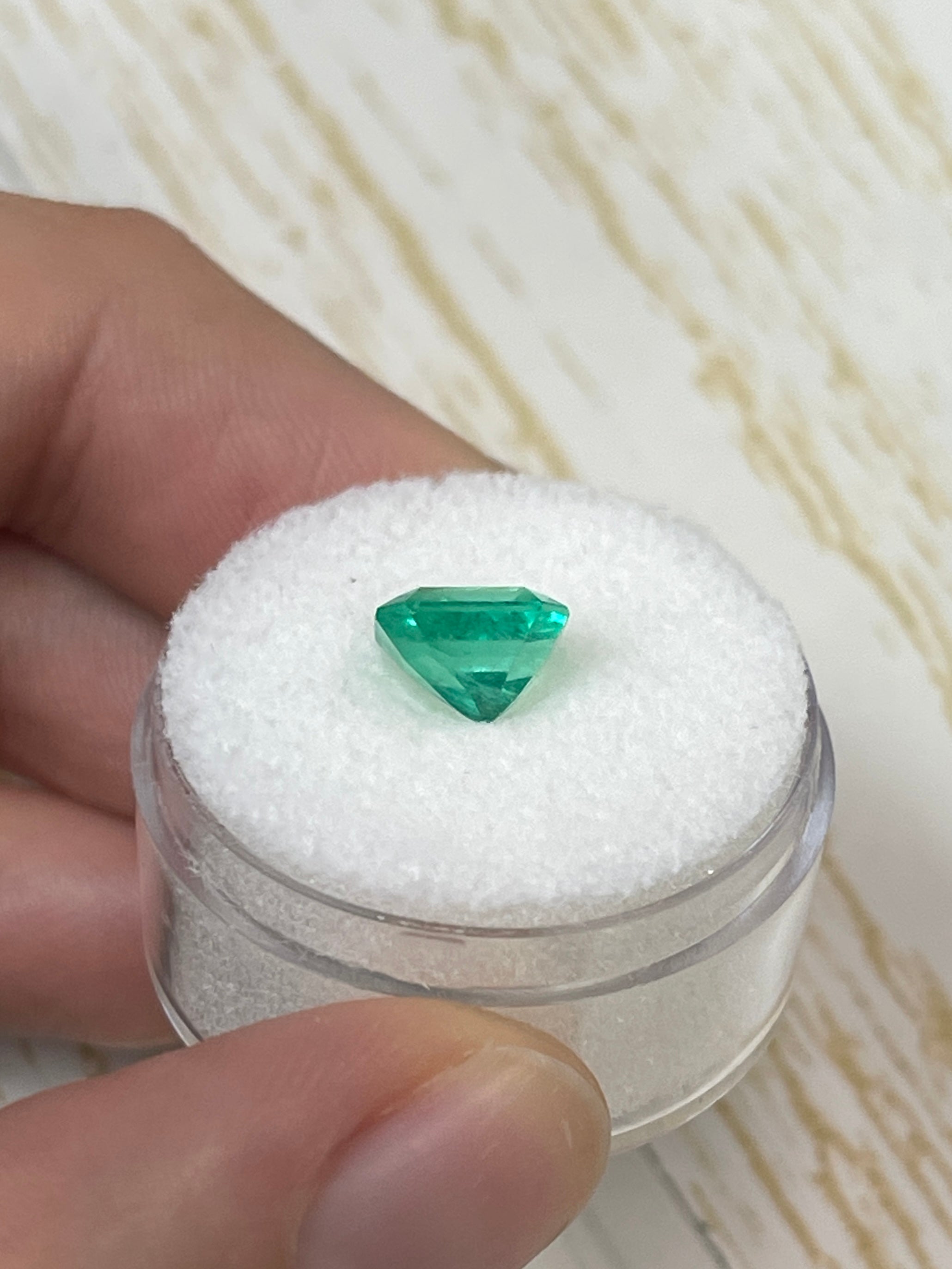 8x7 mm vivacious Muzo green Colombian emerald loose gemstone, natural emerald cut, 1.92 carats from JR Colombian Emeralds.