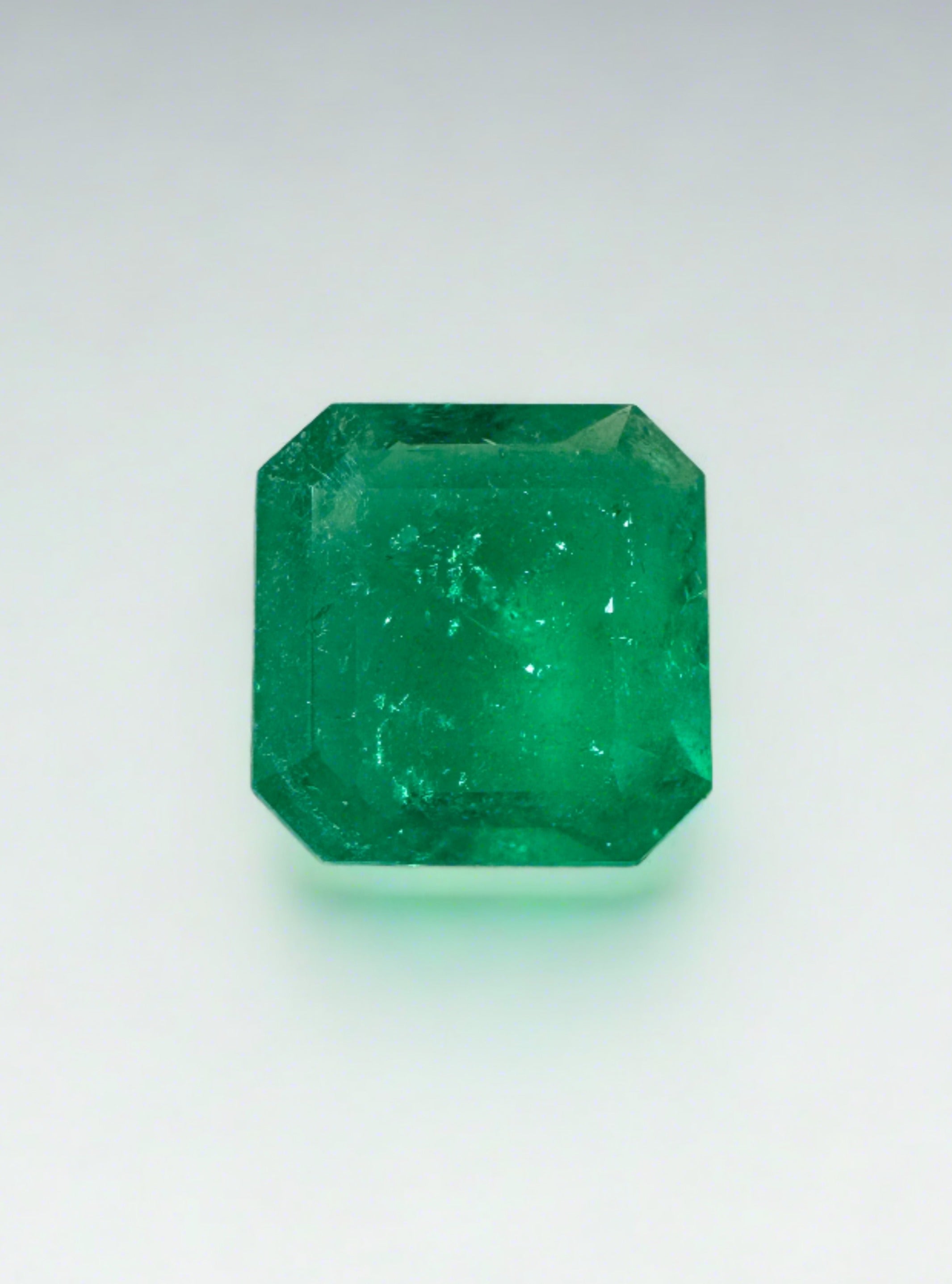 1.97 carat Muzo green Colombian emerald loose Asscher cut, natural, vibrant green gemstone with a spready 8.5x8.5mm size.