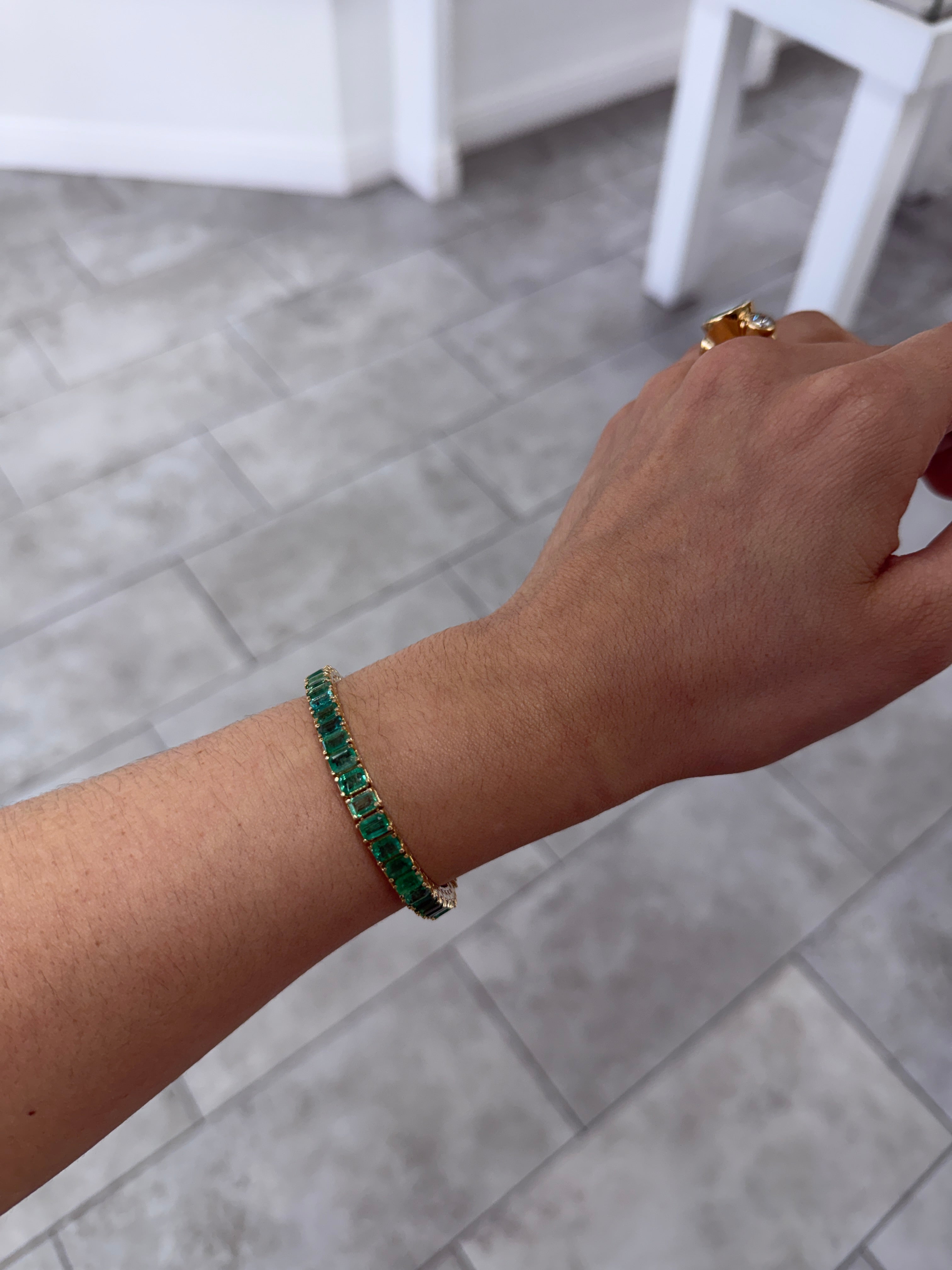 Emerald Crystal Tennis Bracelet - Women Accessories 14kt gold emerald cut bezel emerald diamond tennis bracelet  main image 4