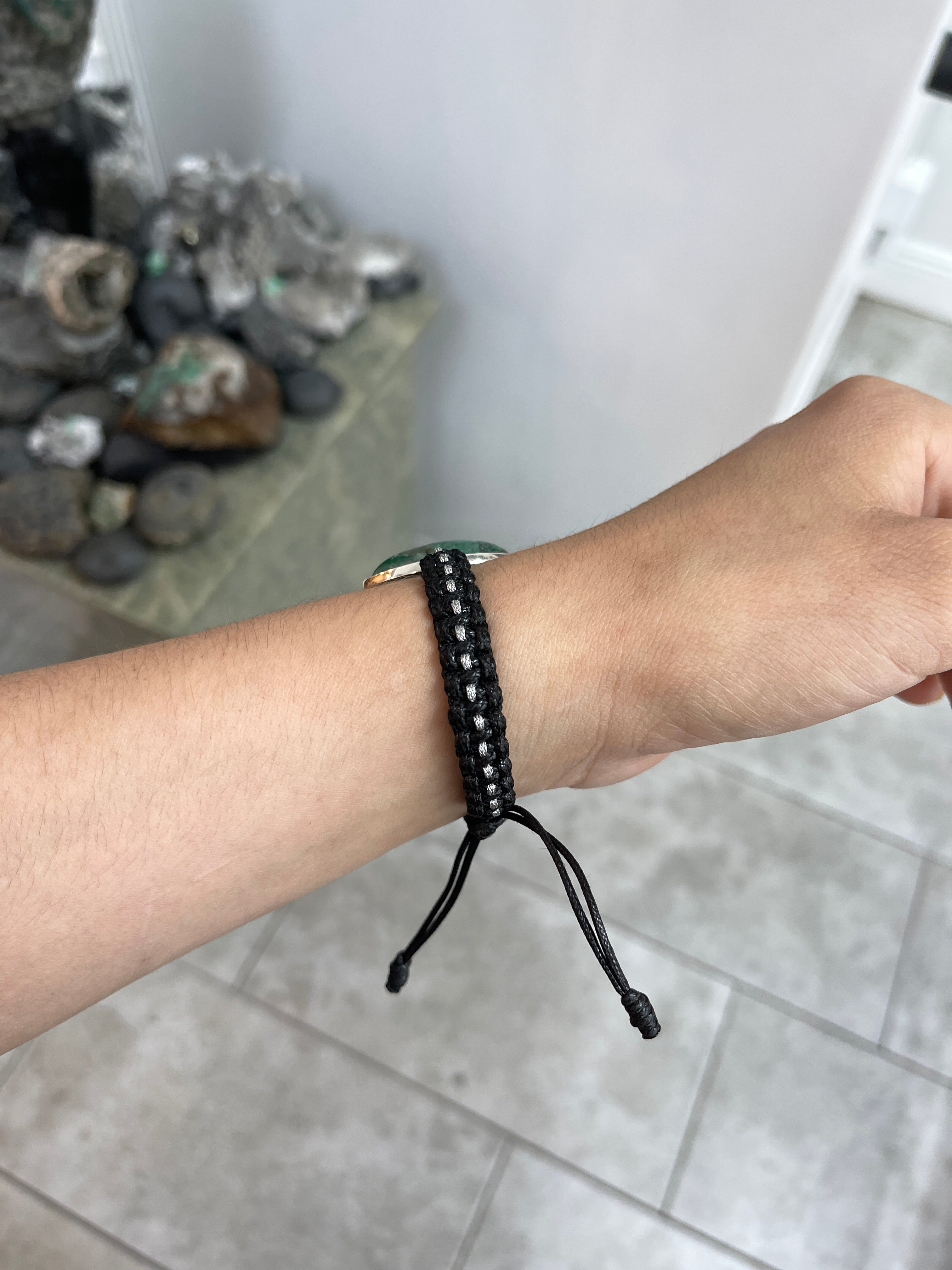 19.5 Carat Cabochon Marquise Colombian Emerald Bezel Cord Bracelet - JR Colombian Emeralds