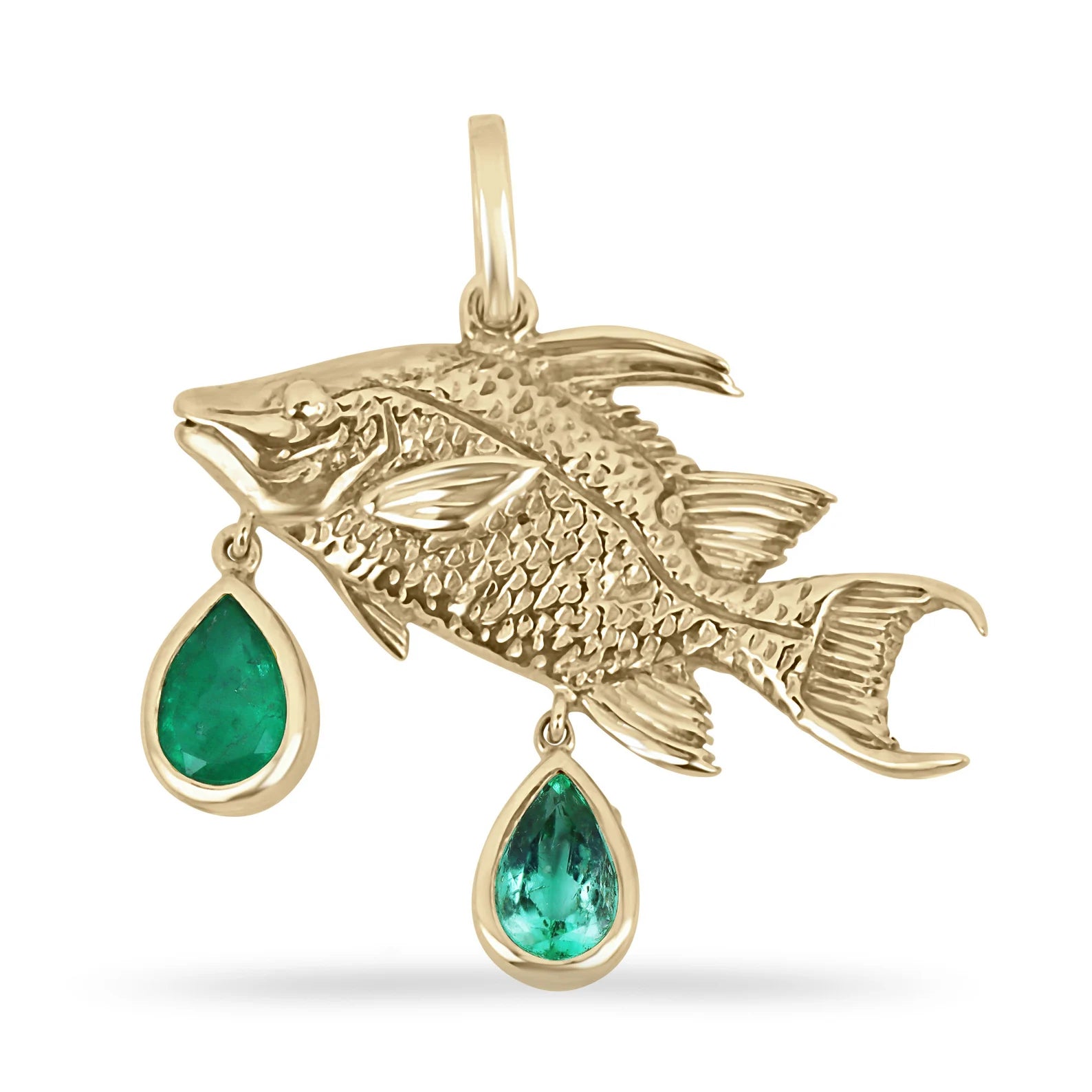 2.0tcw 14K Hog Fish Emerald Pendant - JR Colombian Emeralds